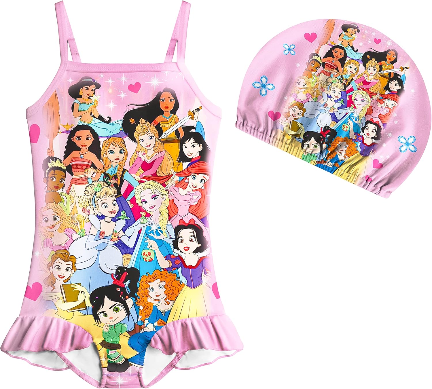 Yannie Traje de baño de princesa de una pieza para niñas con sombrero