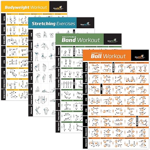 NewMe Fitness Carteles de entrenamiento para gimnasio en casa. Carteles de ejercicio para entrenamiento de cuerpo completo. Torso, abdomen, piernas,
