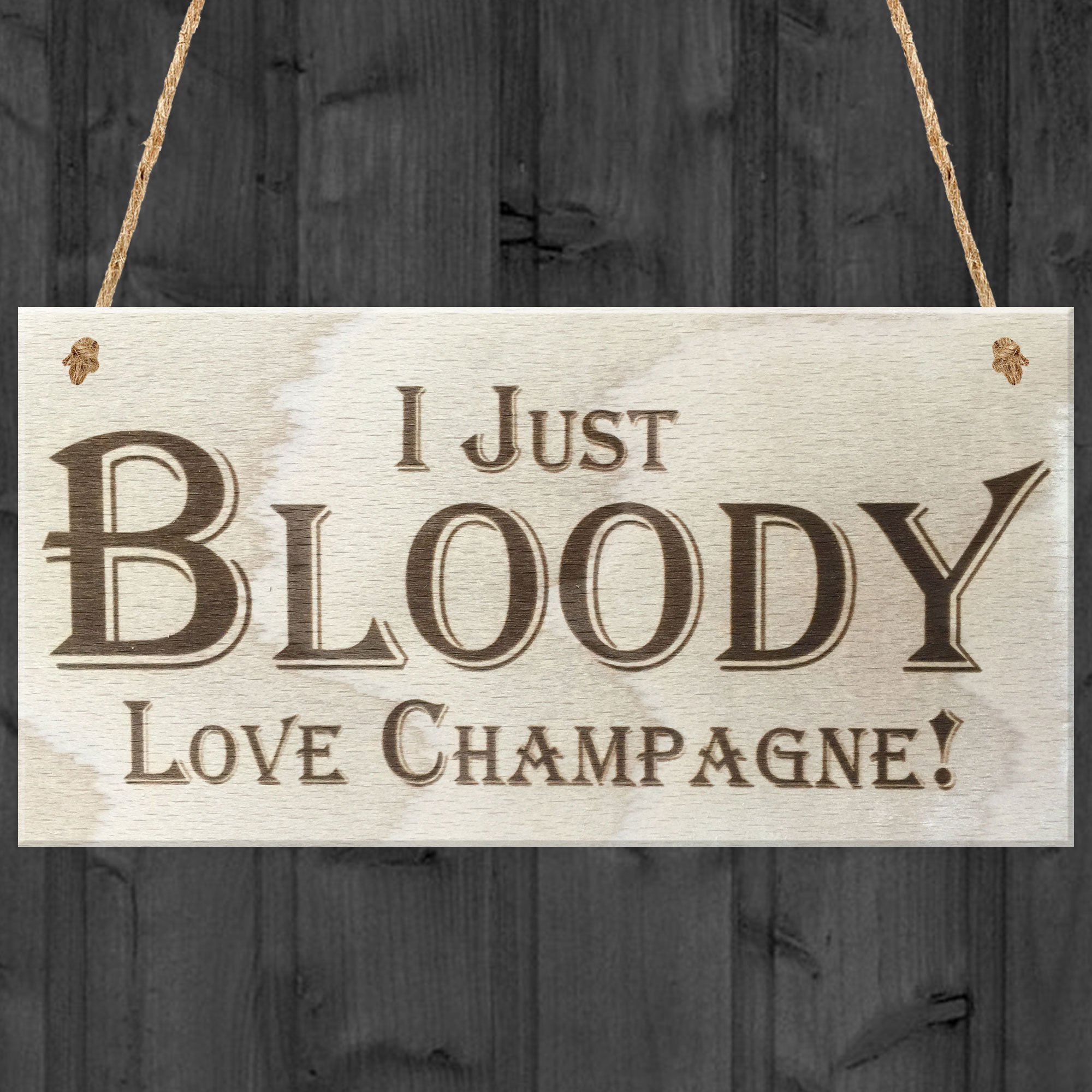 Red Ocean I Just Bloody Love Champagne Novelty Wooden Hanging Plaque Funny Alcohol Joke Sign
