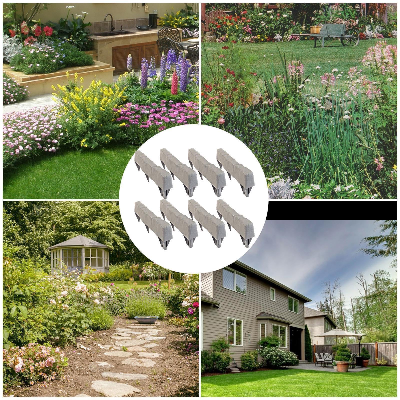 Bordo in finta pietra 8 pezzi in finta pietra senza scavo | Bordure per giardino Decorativo fai da te per prato, aiuola, , patio, recinzione, esterno, marciapiede, giardino