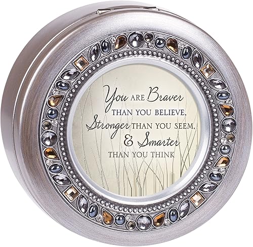 Cottage Garden Braver Stronger & Smarter - Caja de música redonda de plata cepillada con joyas reproduce el mundo maravilloso