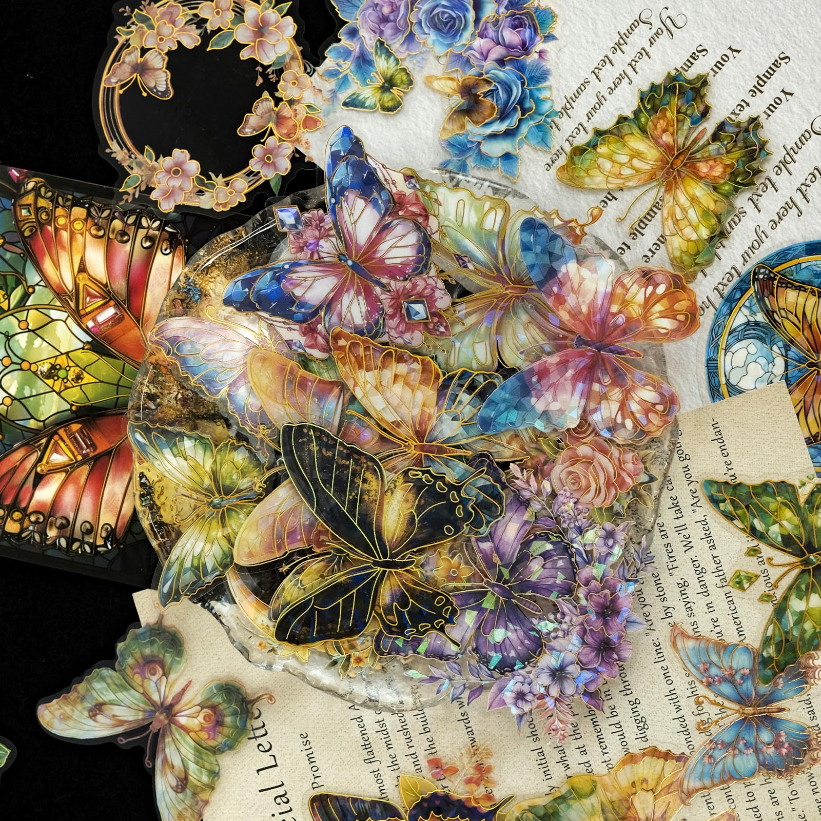 Mariposa Pegatinas Scrapbooking, Scrapbooking Pegatinas, Pegatinas de Decoración con Mariposa, Vintage Sticker, Colores Mariposas Decorativas Transparentes para DIY Scrapbooking Journal