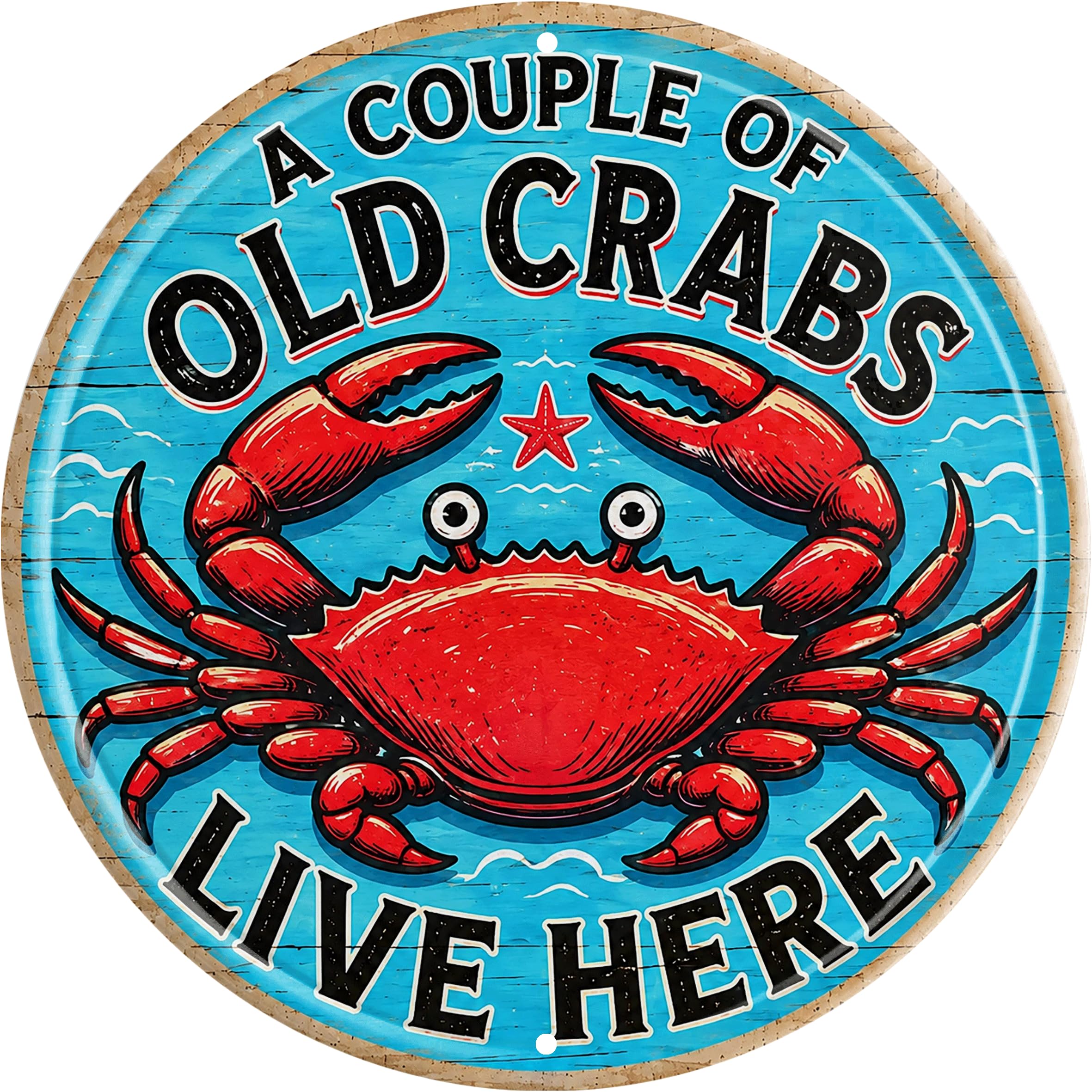 Aimlayton Old Crabs Live Here Metal Sign 8x8in Round Coastal Humor Plaque for Beach House Wall Decor Crab Lover Gift