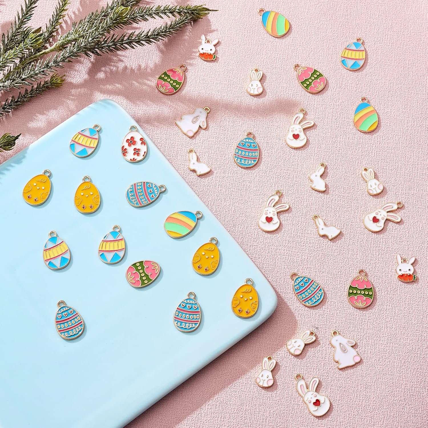 60 Pieces Easter Charms Pendant Enamel Egg Rabbit Charm Alloy Enamel Pendants for Jewelry Necklace Earring Making Crafts - Image 4