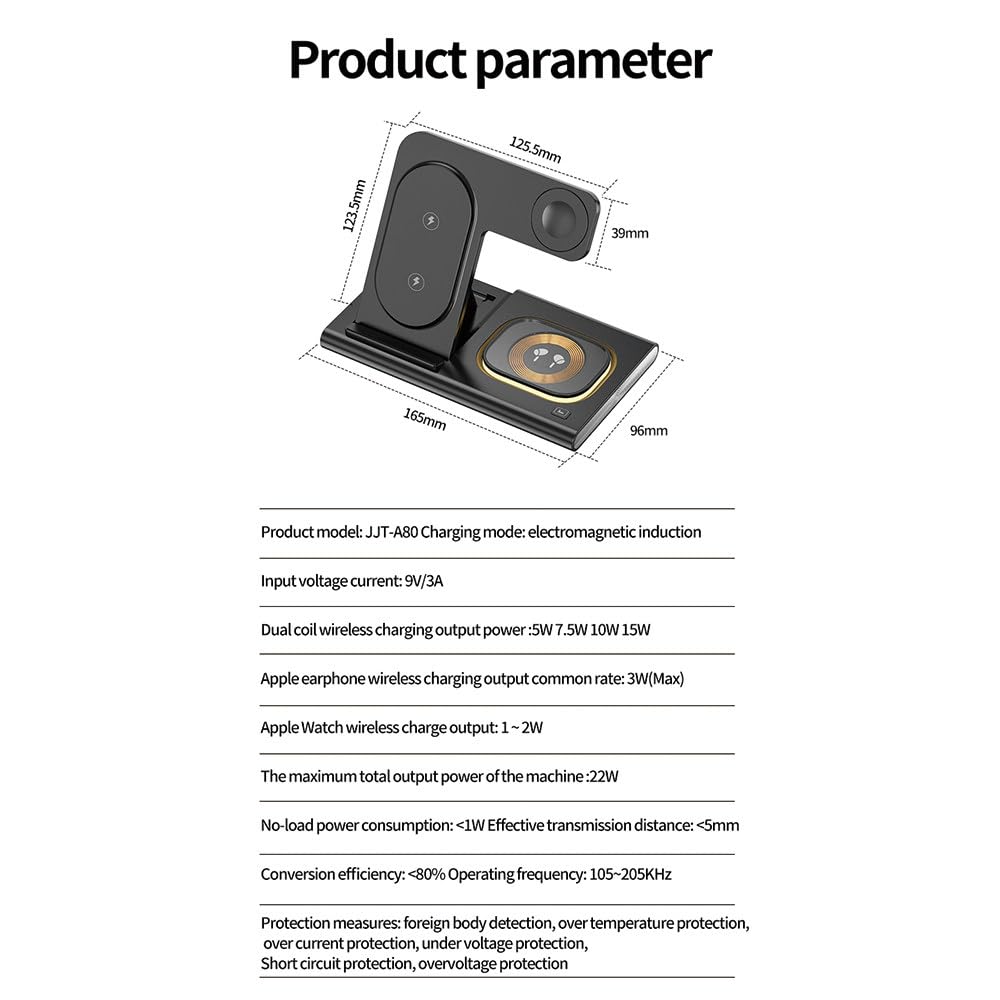 Chargeur magnétique sans fil 3 en 1, peut charger les téléphones mobiles, les écouteurs et les montres en même temps, compatible avec plusieurs appareils (16,5 x 14,1 x 1,9 cm), blanc