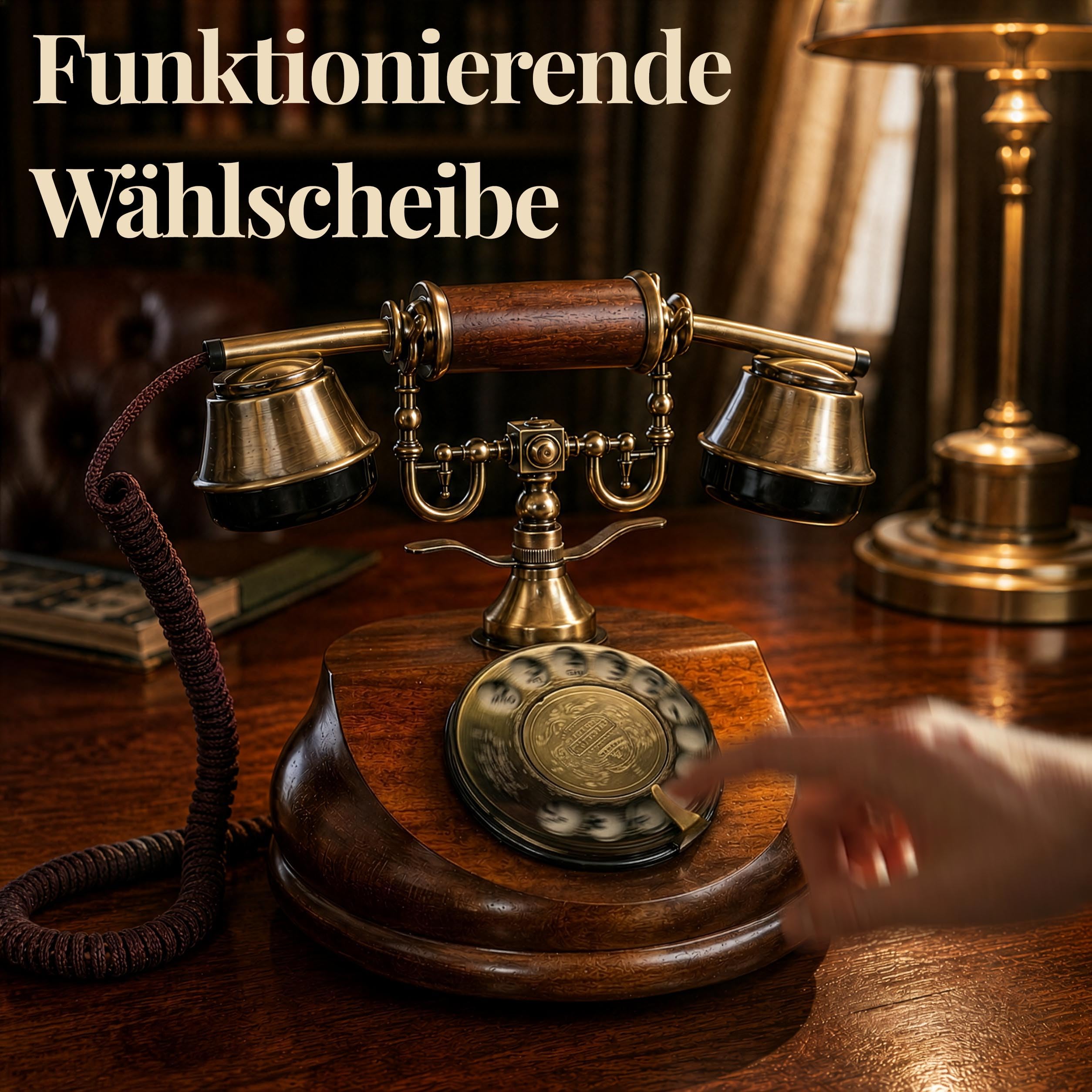 Opis Technology 1921 Cable Modell A — Retro Festnetztelefon aus Holz, Wählscheibentelefon mit Echter Metallklingel, Nostalgie Tischtelefon (Schnurgebunden, Ohne Bluetooth)