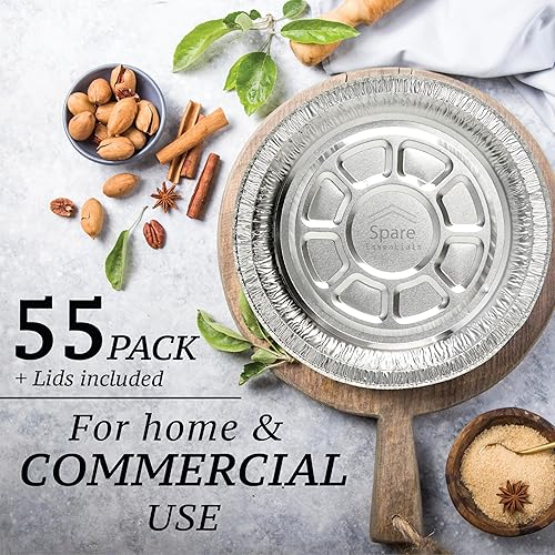 Miniatura 5 de Spare Essentials Paquete de 55 sartenes redondas de aluminio de 7 pulgadas con tapas, sartenes de aluminio, aptas para congelador y horno,