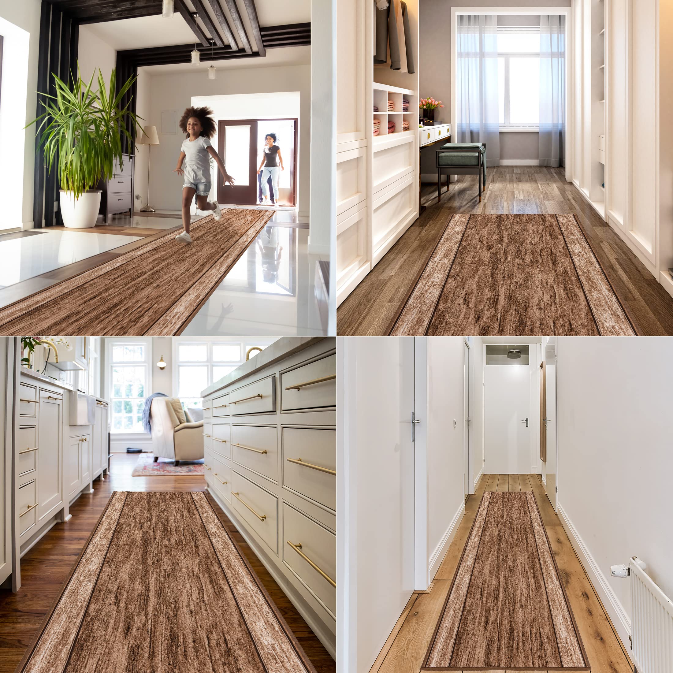 Mazovia Alfombra de Pasillo Larga - Alfombra Antideslizante Moderno - Pelo Corto - Alfombras de Pasillo por Metros - Alfombras para Pasillos Largos - Marrón - 67 x 350 cm