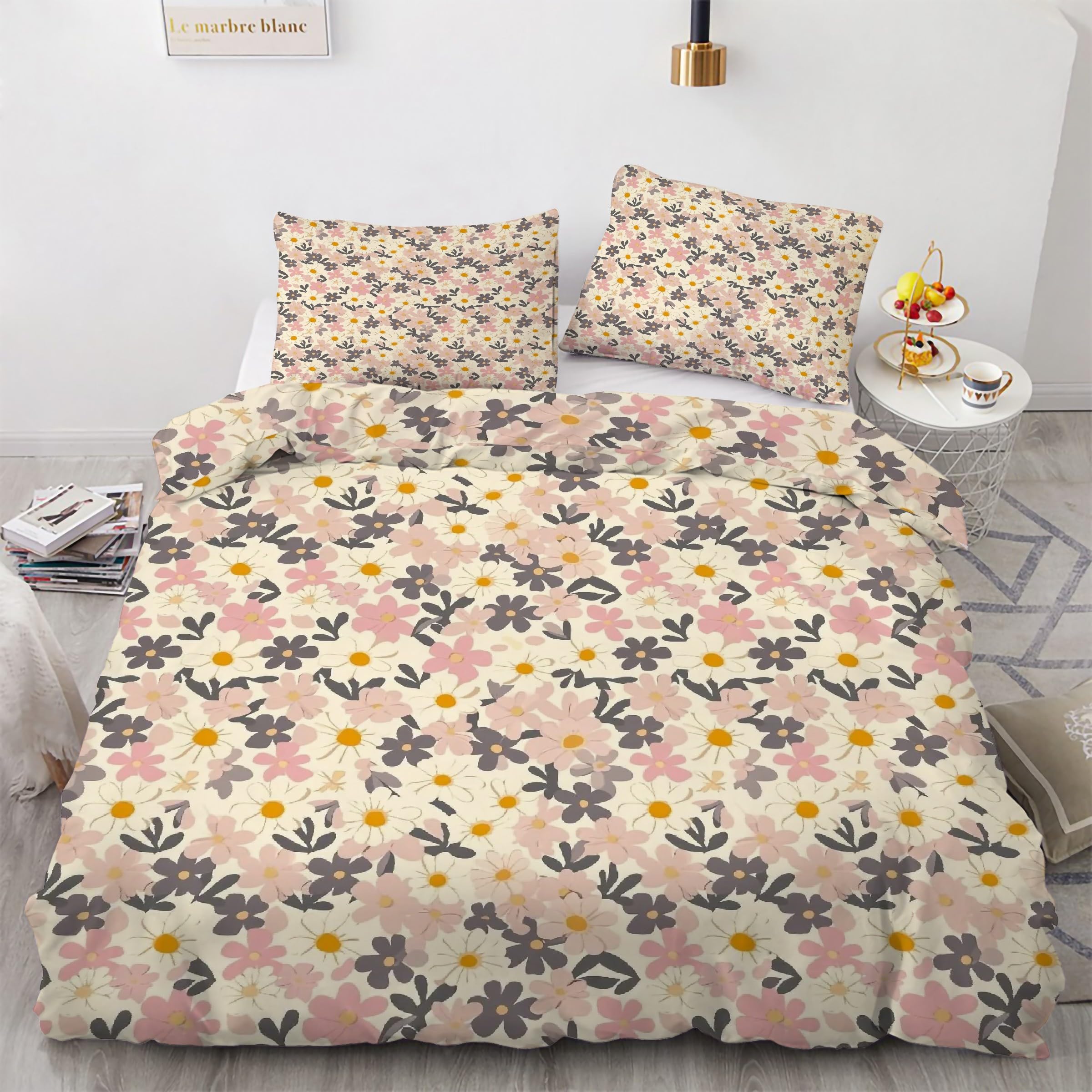 Parure de lit 90x190 en microfibre douce style nordique floral haut de gamme avec 2 taies