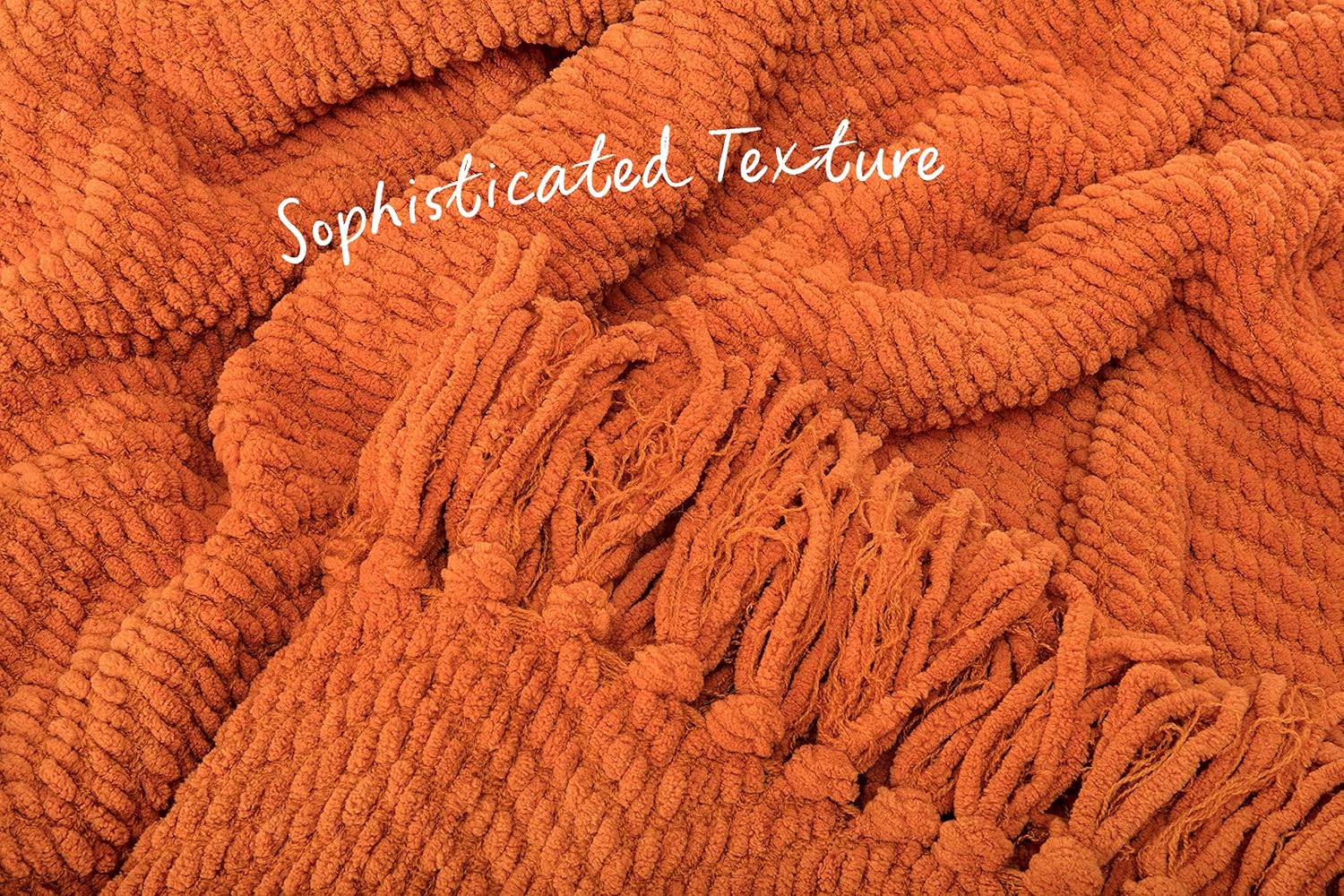 Chanasya Premium Textured Knit Throw Blanket with Tassels - Soft, Cozy Blanket for Couch, Bed, Living Room - 50" x 65” - Taupe