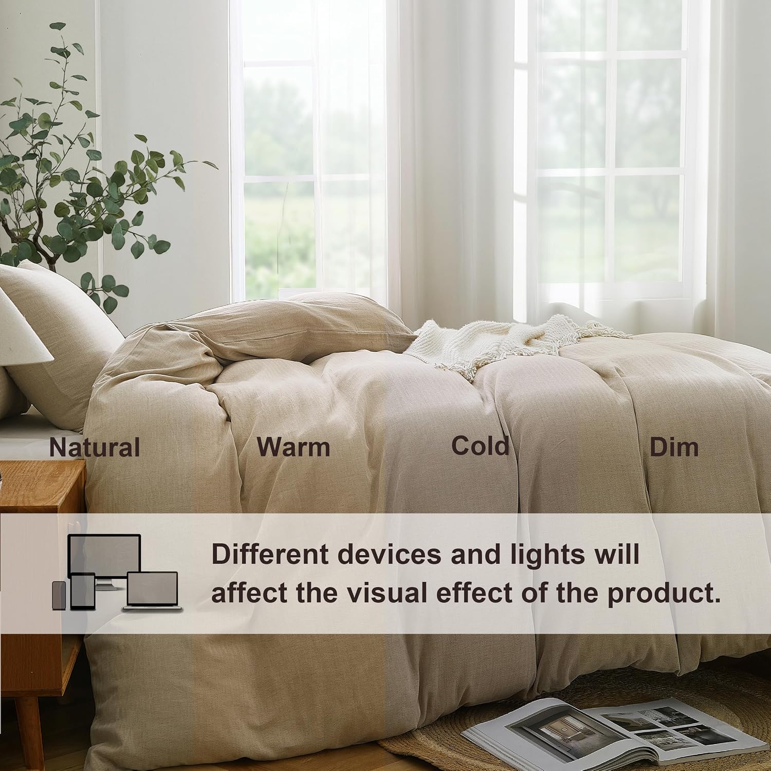Oli Anderson King Duvet Cover, Cotton Linen Blend, 3 Pieces, Linen Brown | Soft Breathable, Home Bedding Set, Comforter Cover, Zipper Closure, 8 Corner Ties, All-Season Comfort