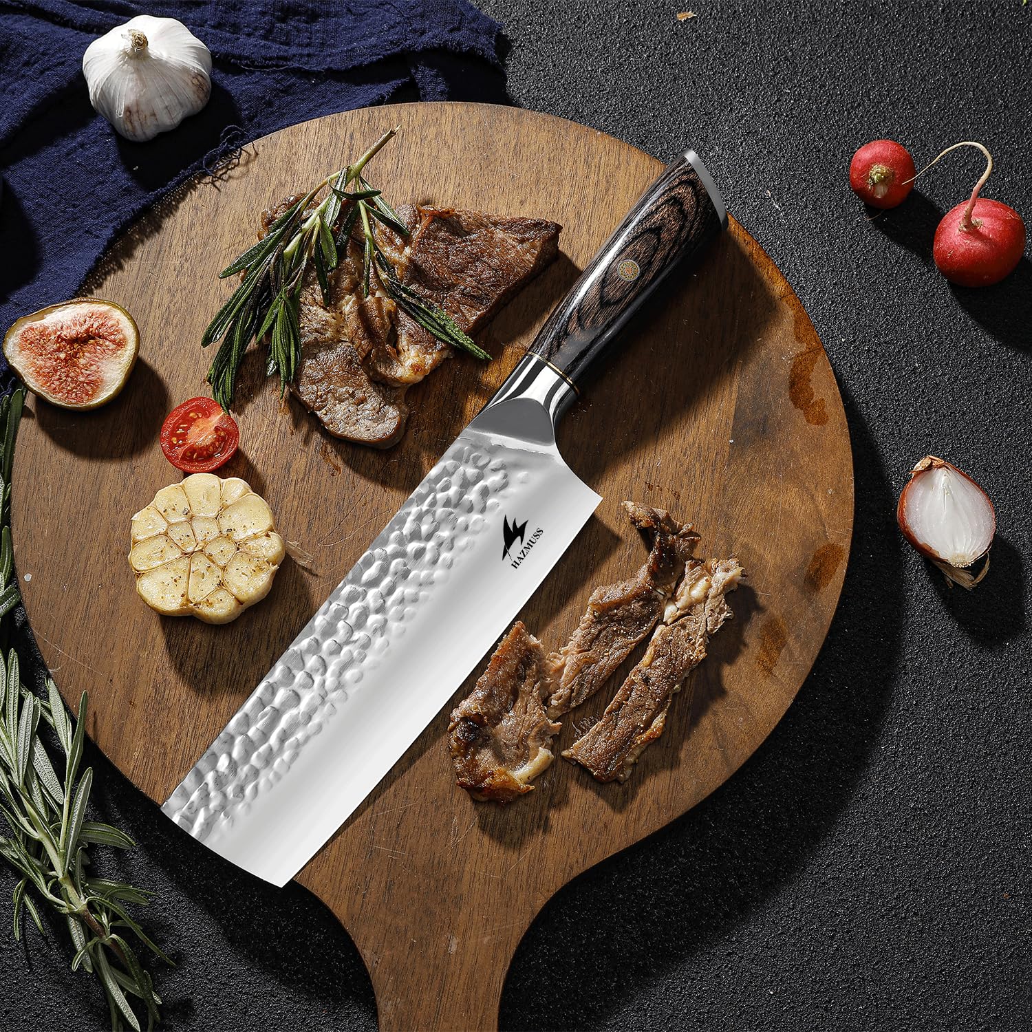 Cuchillo Nakiri de 17,5 cm, Acero Inoxidable Con Alto Contenido de Carbono, Forjado a Mano, Cuchillo de Chef Japonés Con Mango de Madera Pakka Para Cocinas Profesionales y Domésticas