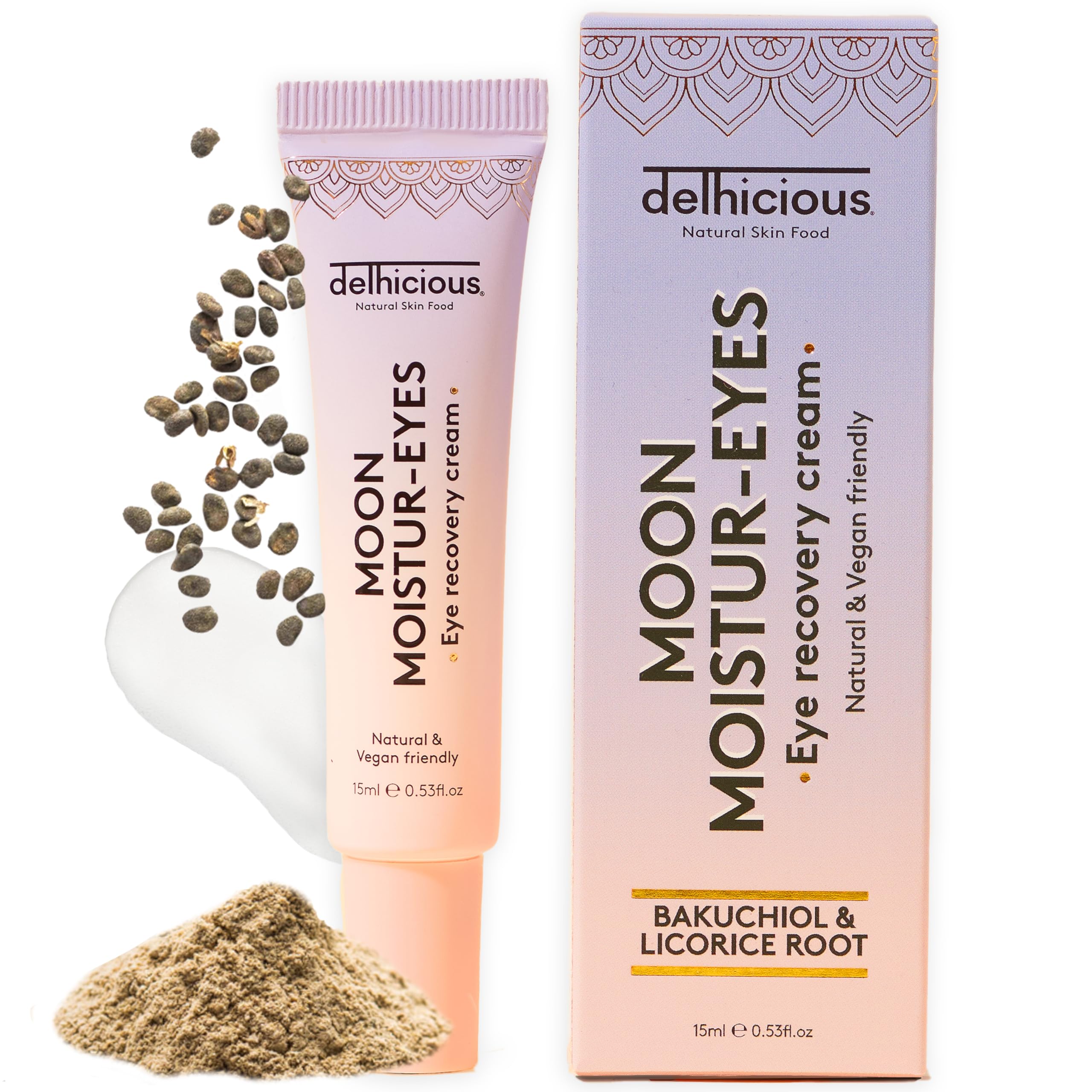 Delhicious Moon Moistur-Eyes Eye Recovery Cream, Anti-Ageing Eye Cream with Bakuchiol & Liquorice Root, Brightening & Firming