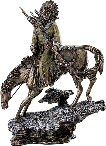 Top Collection Plains Indian Riding Roans Horse in Snowy Road Estatua – Escultura indígena nativa americana en bronce fundido en frío de primera