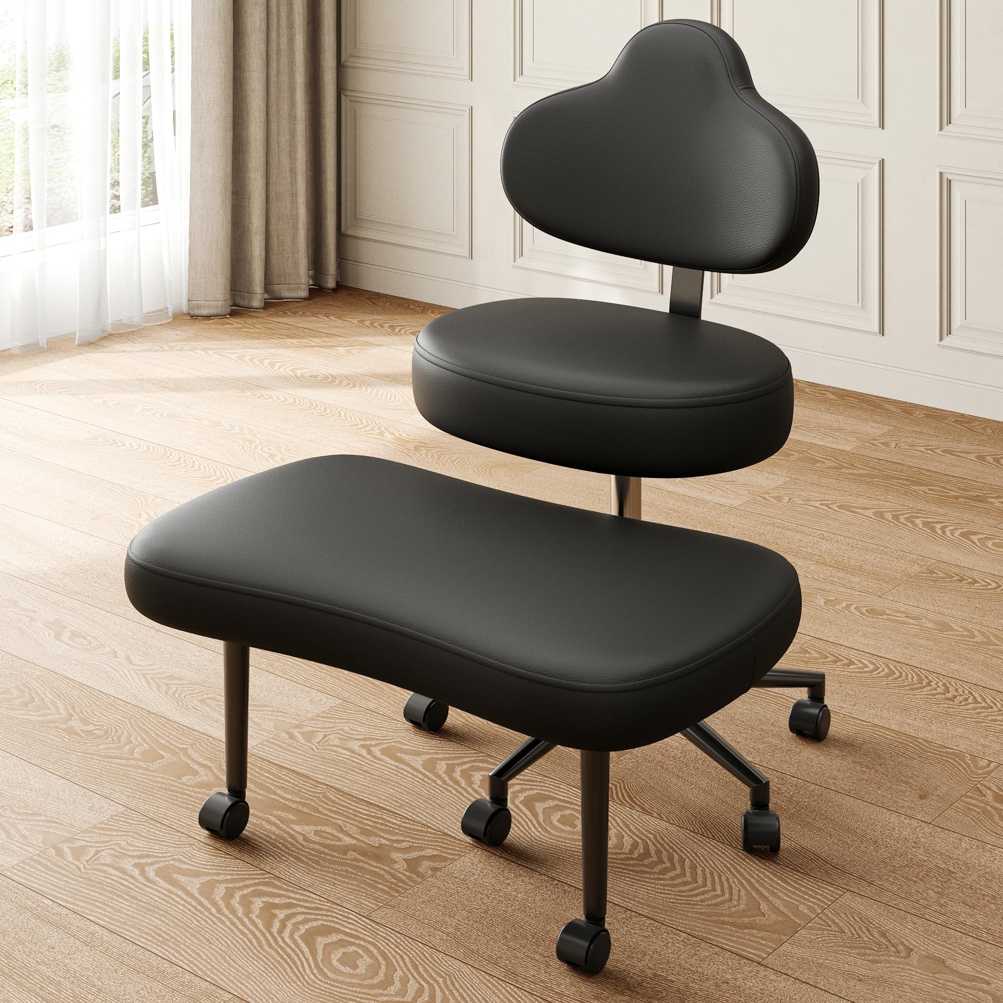 Pinmoco Cross Legged Office Chair with Wheels, Meditation Chair, ADHD Chair for Adults, Wider Height Adjustable Backrest and Seat, Yoga Office Chair,