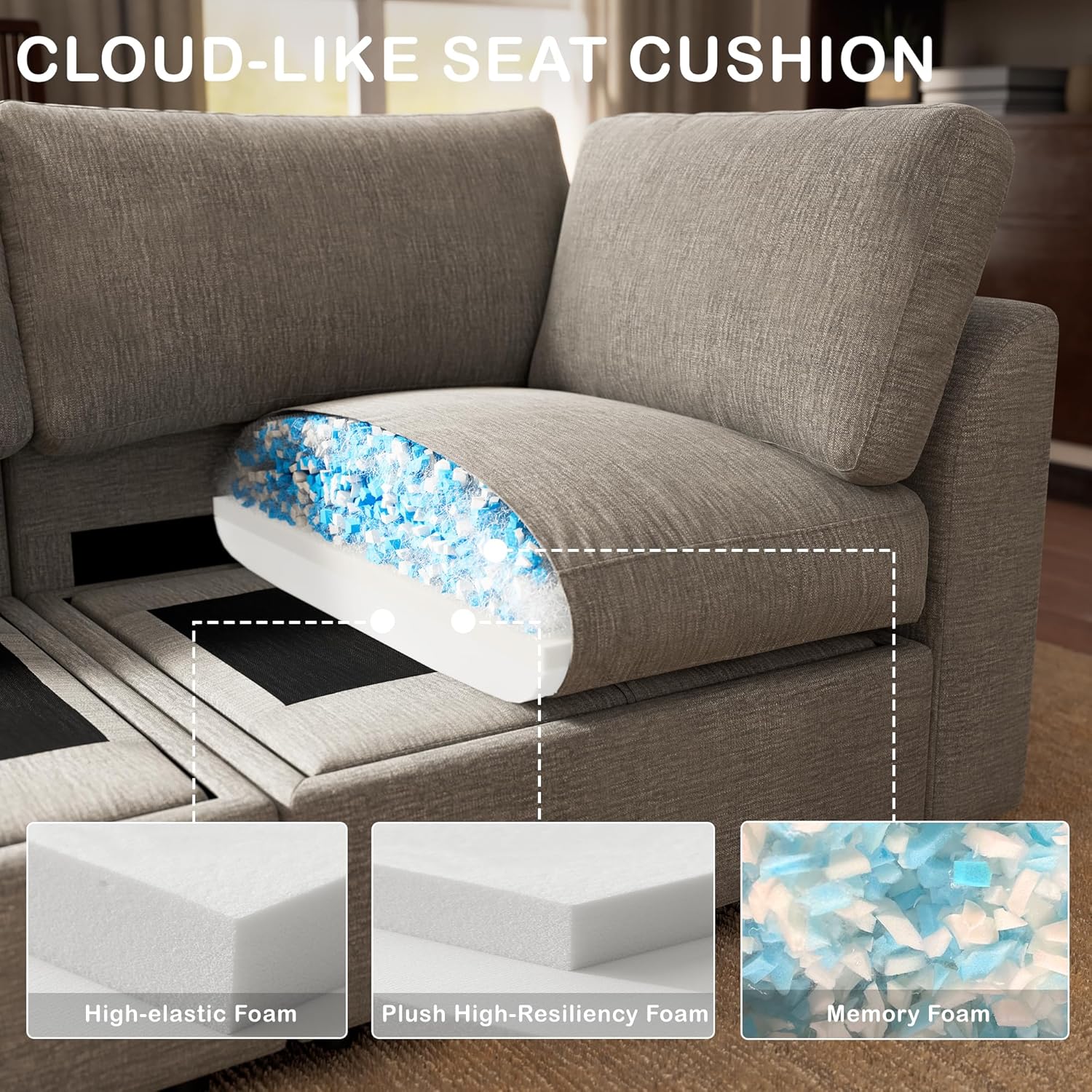 70'' Cloud Sectional Couches for Living Room, 2 Seater Modular Sectional Loveseat Sofa with Curved Armrest, Easy Install, Chenille Linen Fabric, Light Gray | Cloud-Like Comfort, Ample Hidden Storage, Customizable Modular, Solid Wood Frame, Tool-Free Assembly