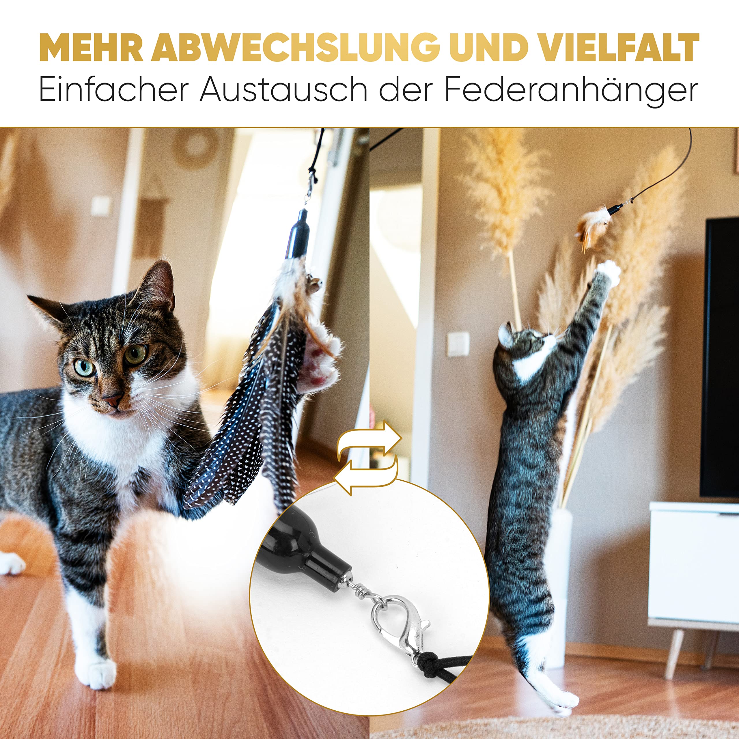 ST.PAWLY® Ersatzset für Katzenangel - Katzenspielzeug - austauschbare Anhänger - Ersatzbänder - nachhaltiges Spielzeug für Katzen - Federspielzeug für Katzen