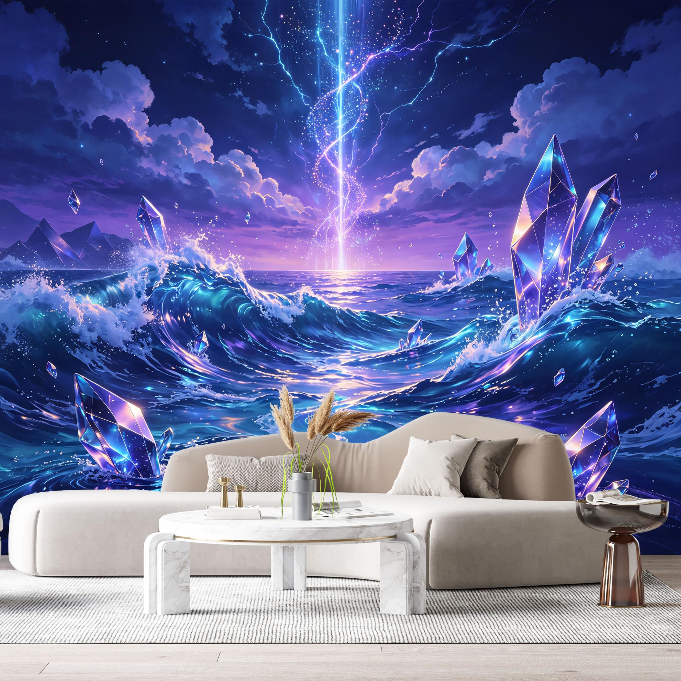 Custom Size Wall Murals Abstract Ocean Marine 3D Crystal Lightning SelfAdhesive Wall Fabric Removable Large Wallpaper for Photo Living Room Interior Decor Wall Art Mural