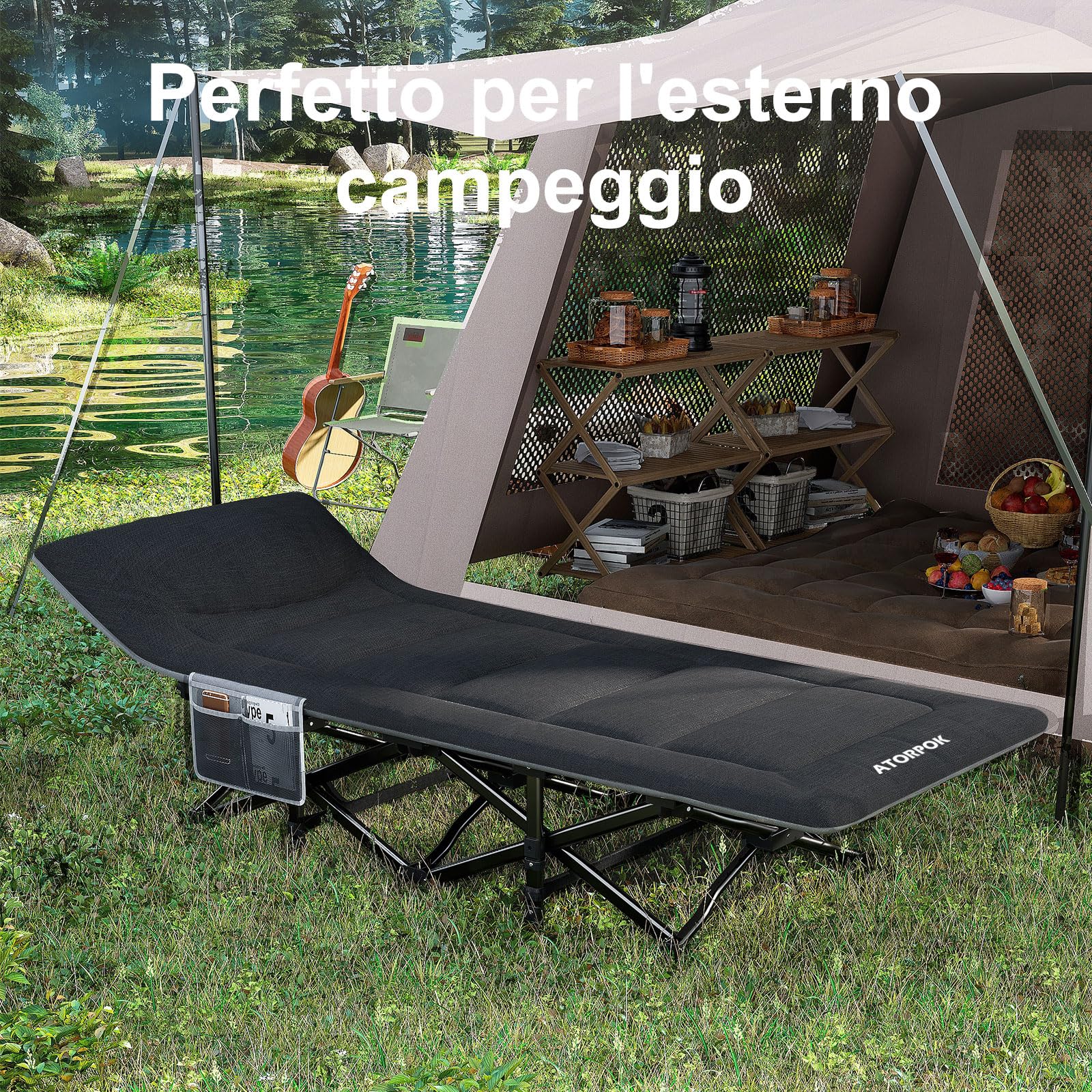 ATORPOK SHOP Lettino da Campeggio per Adulti con Cuscino e Cuscino, Tenda Leggero con Borsa da Trasporto per Bambini, Caricabile Fino a 200 kg