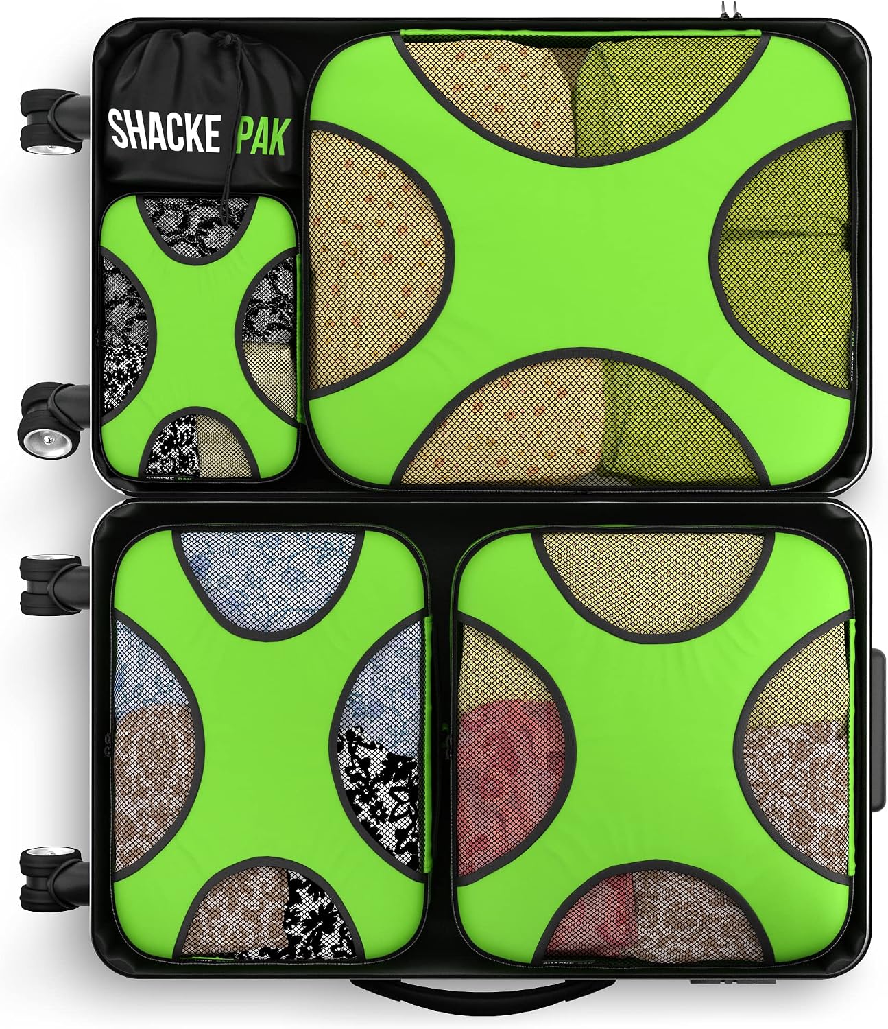 Shacke Pak - 5 Set Packing Cubes - Travel Organizers with Laundry Bag (Green Grass)