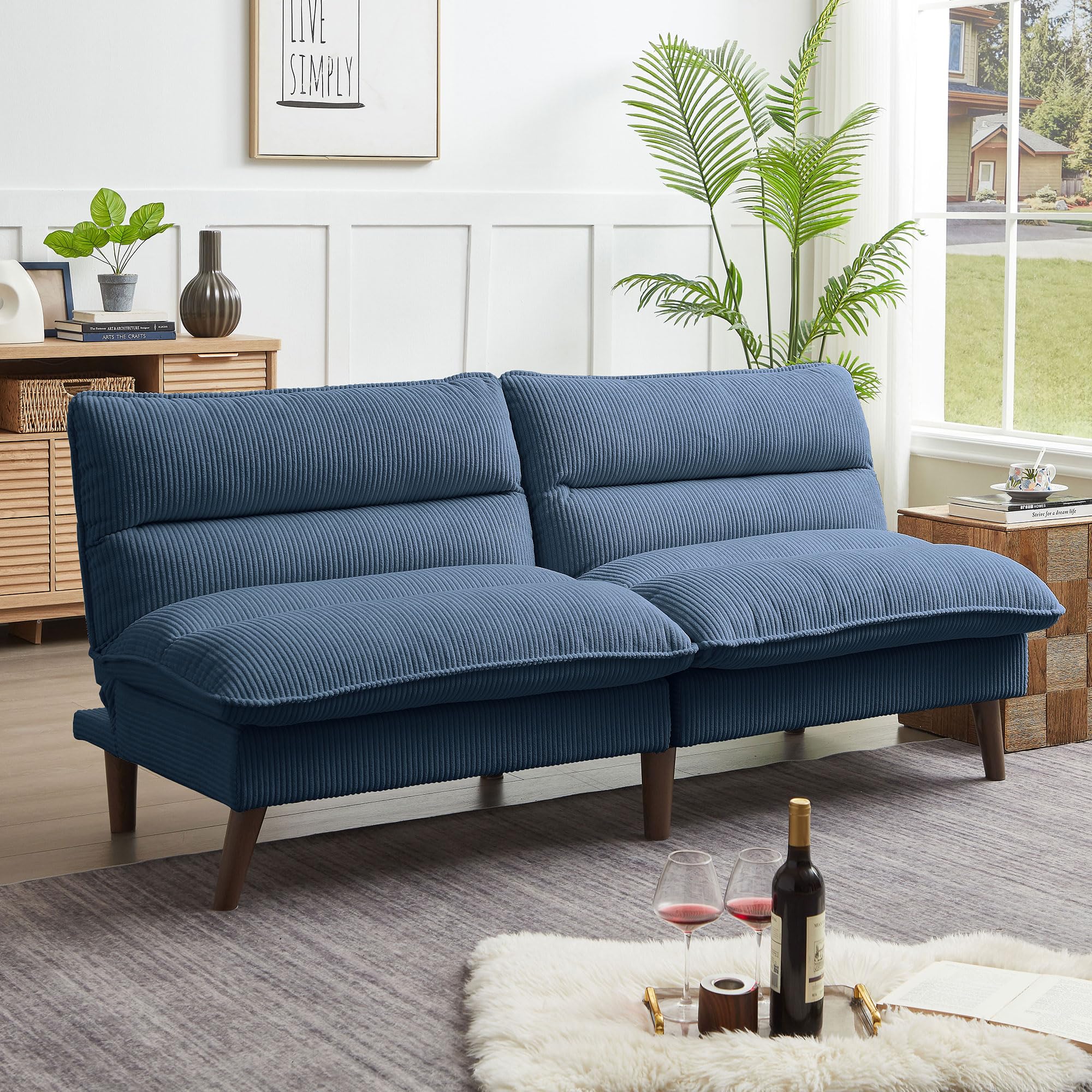Portaforta 72" Convertible Futon Sofa Bed, Loveseat Sofa, Corduroy Folding Futon Set with Adjustable Backrest &Armrests, Recliner Lounge for Living