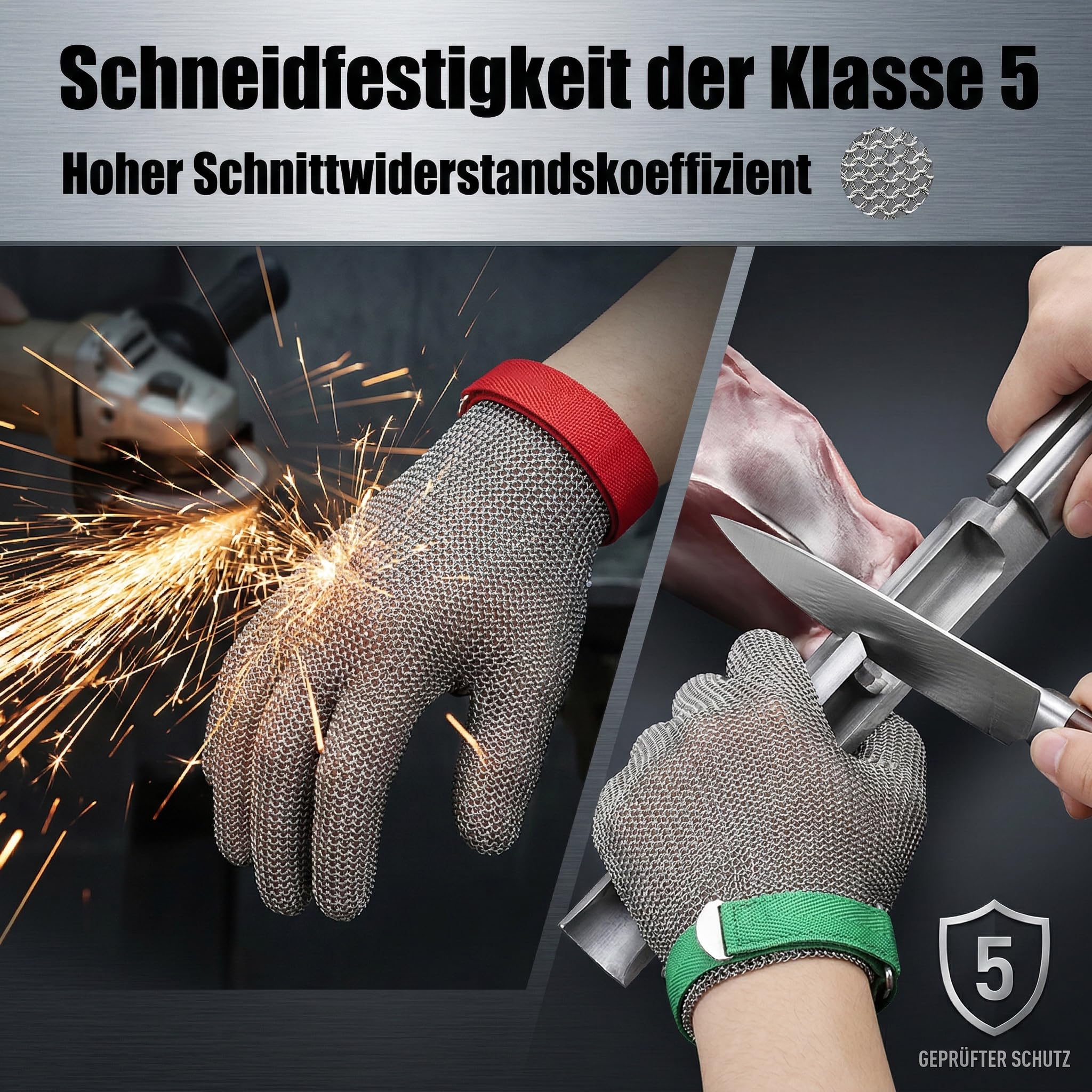 Sicherheitsarbeitshandschuhe,Kettenhandschuh Metzger Edelstahl,Schnittschutz,Langlebig, Rostfrei,FüR Fleischverarbeitung,Maschinenbau, AusternöFfnen(15cm verlängert-M)