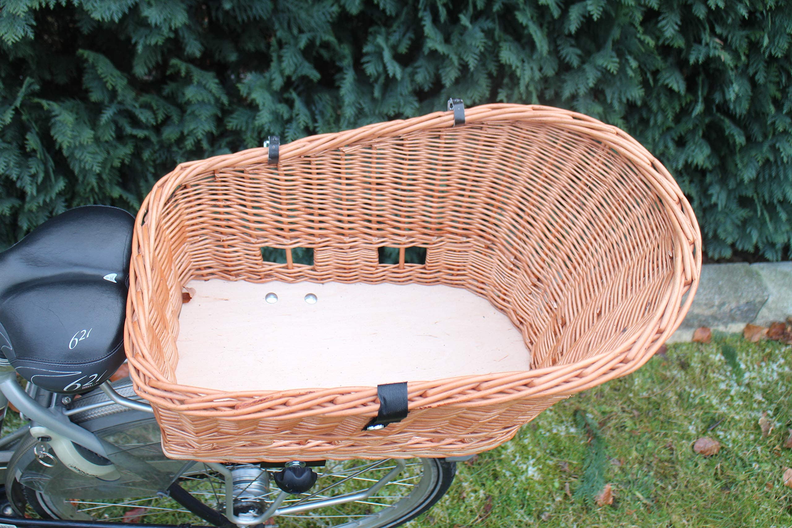 Marcus Hundefahrradkorb XL für Gepäckträger aus Weide mit Metallgitter und Kissen Gepäckträgerkorb Einkaufskorb Katzenkorb Weidenkorb Hundekorb