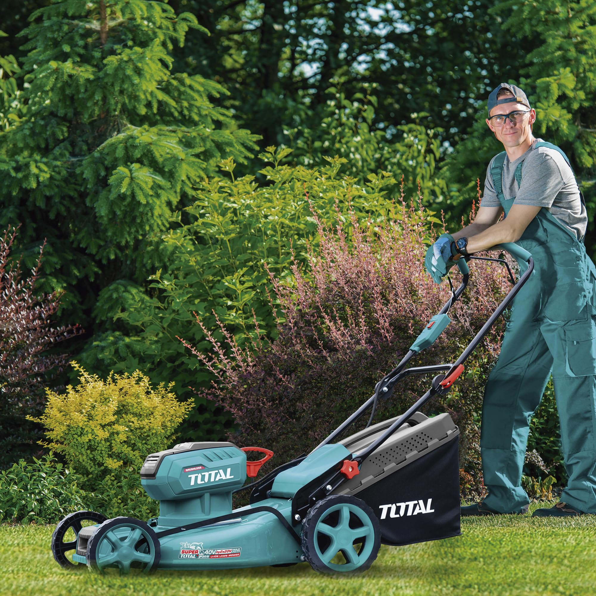 TOTAL - Cortacésped Brushless A Batería | Batería de 40V de Larga Duración | Incluye 2 Baterías y Cargador Rápido Doble | Fácil de Montar |con Ajuste de Altura | Cómodo de Manejar