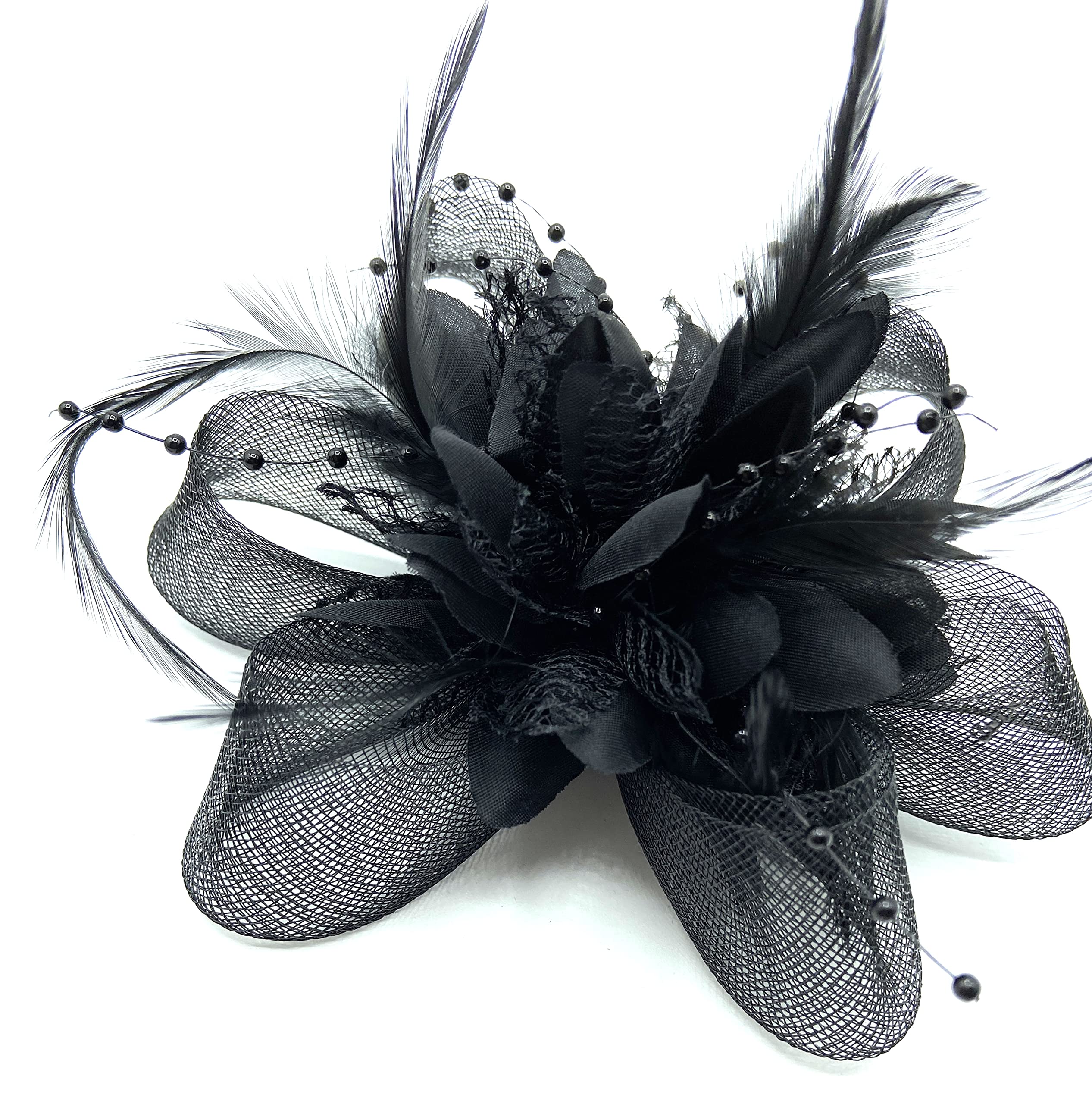 Ladies Beaded Feather Fascinator Clip/Headband Weddings, Races, Royal Ascot (Black) - Image 4