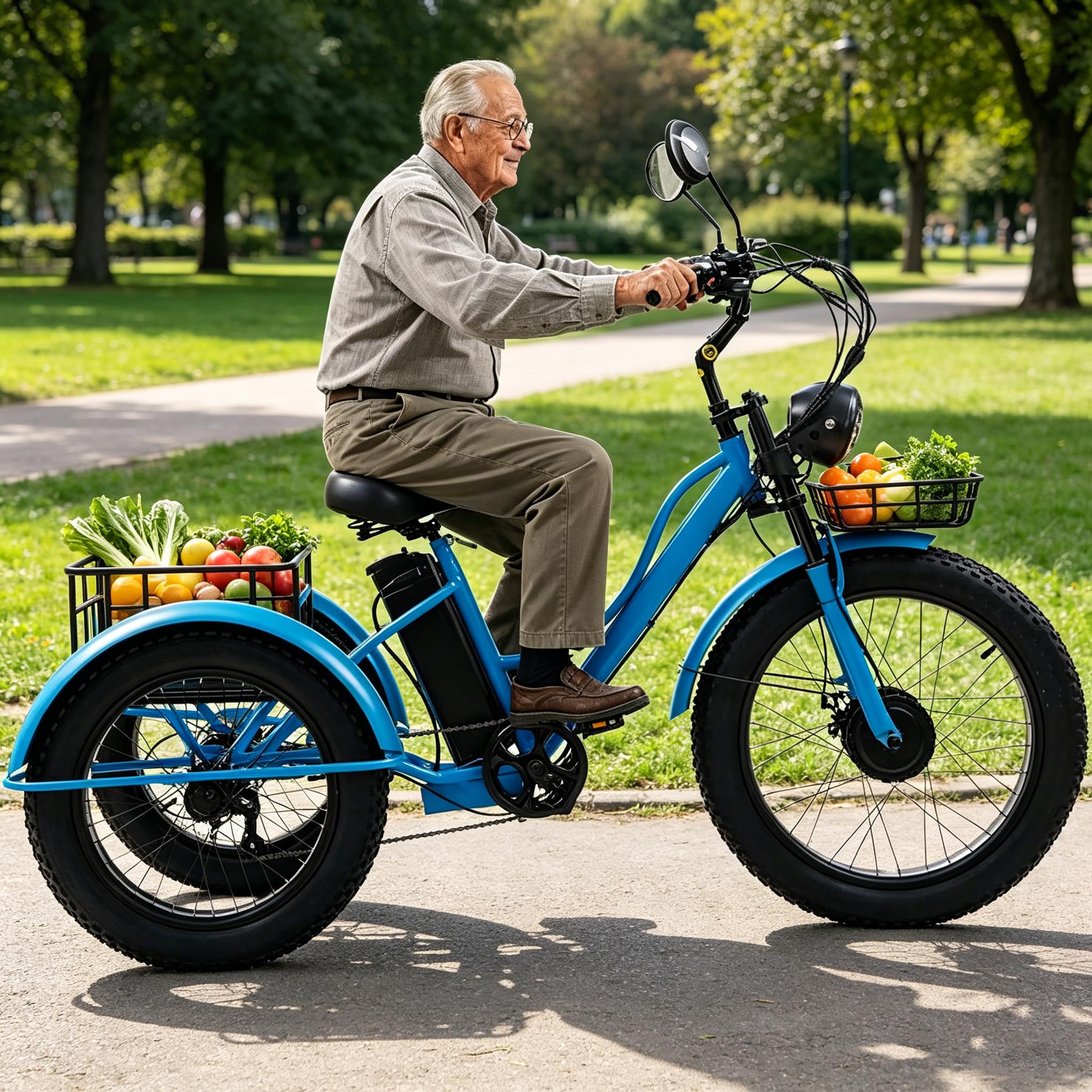 LISTaRSw 24'' 7 Speeds Electric Tricycle for Adults, Fat Tires 3-Wheel Bike with 48v 18ah Battery & 40 Miles Range, 3 Riding Modes, Large Storage Basket, Elderly Exercise Shopping Scooter Blue