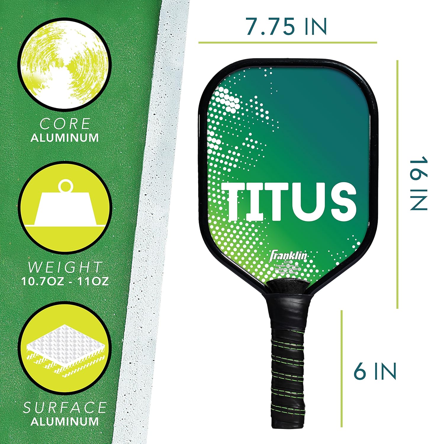 Franklin Sports Pickleball Paddle - Titus + Jet Aluminum Plated Paddles - USA Pickleball (USAPA) Approved Paddle