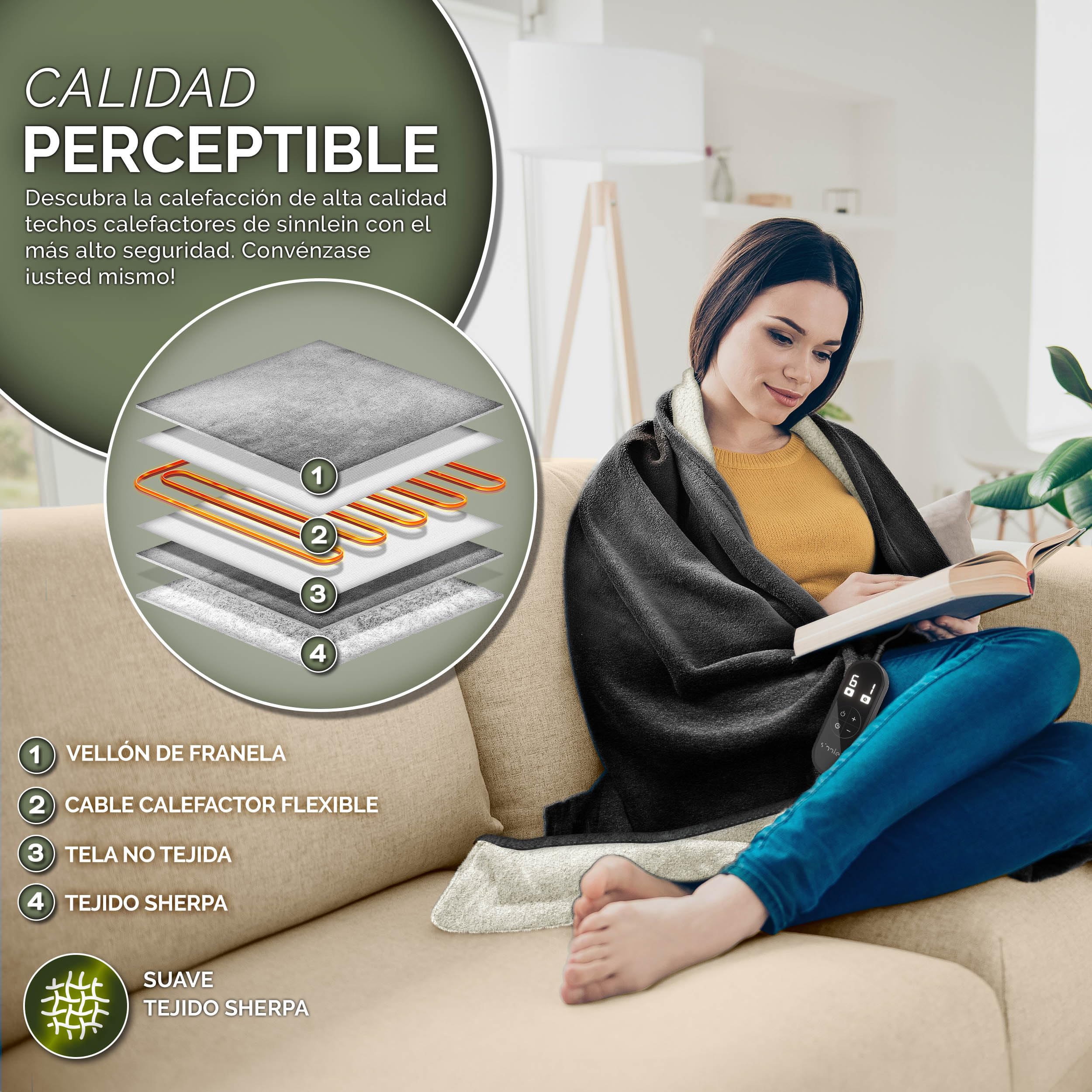 sinnlein® Manta electrica con Apagado automático | Manta térmica eléctrica con 9 Niveles de Temperatura | Manta acogedora para Cama, sofá | Cobija eléctrica con Temporizador y Pantalla Digital