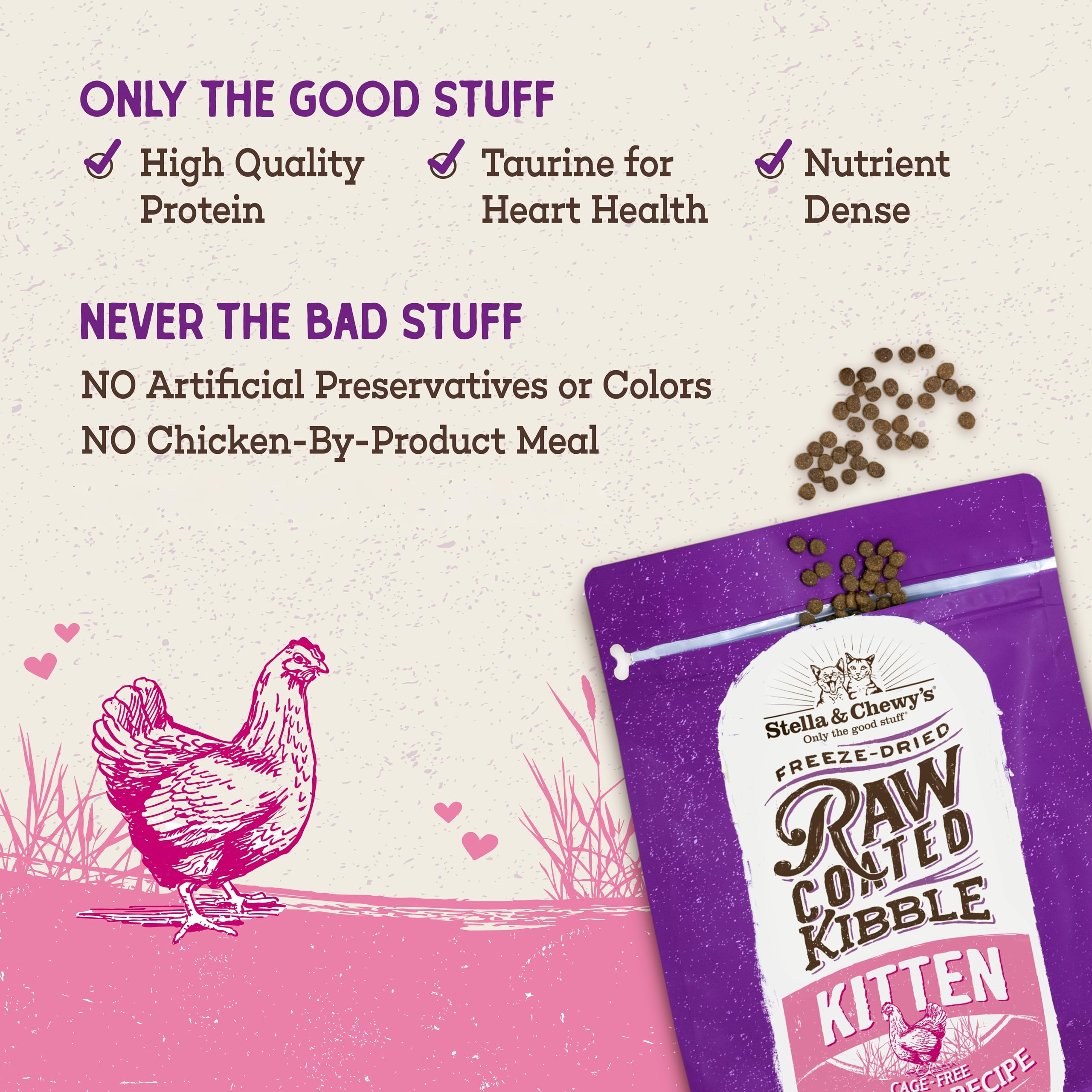 Stella & Chewy's Raw Coated Premium Alimento seco para Gatos y Gatitos - sin Cereales, Comidas ricas en proteínas - Pollo sin Jaula para Gatitos Receta - Bolsa de 1,1 kg