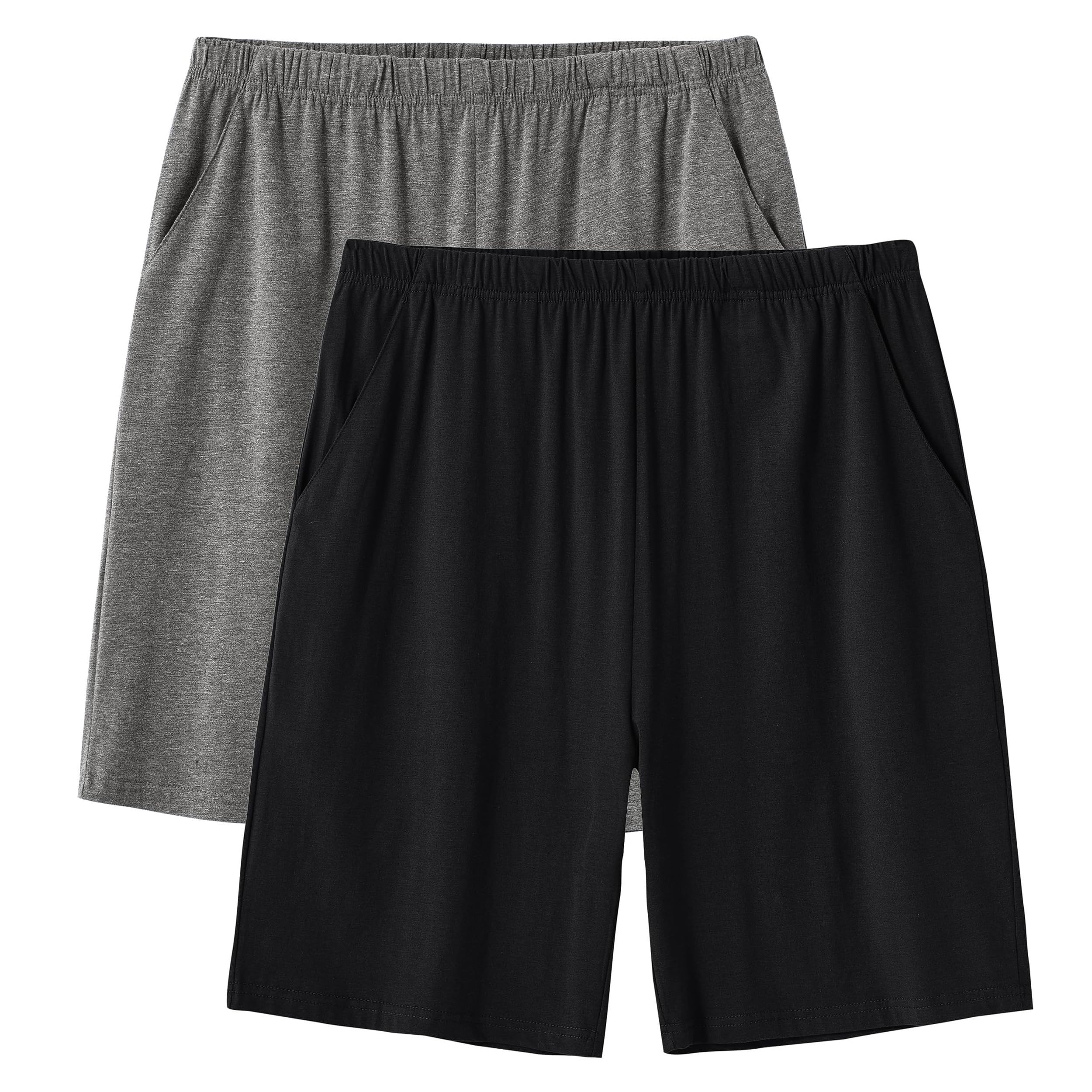 JINSHI Bas de Pyjama Homme Short Pyjama Coton Doux Short de Nuit Décontracté Pantalon de Pyjama Court Taille Elastique avec Poches
