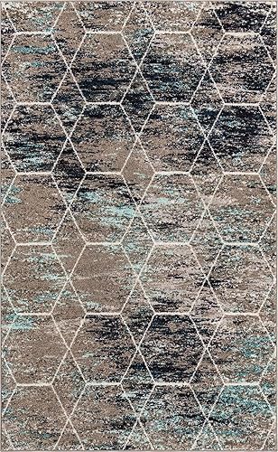 Miniatura 11 de Unique Loom Trellis Frieze Collection Alfombra de Área - Geométrica (5' x 8', Azul Multi Marfil)