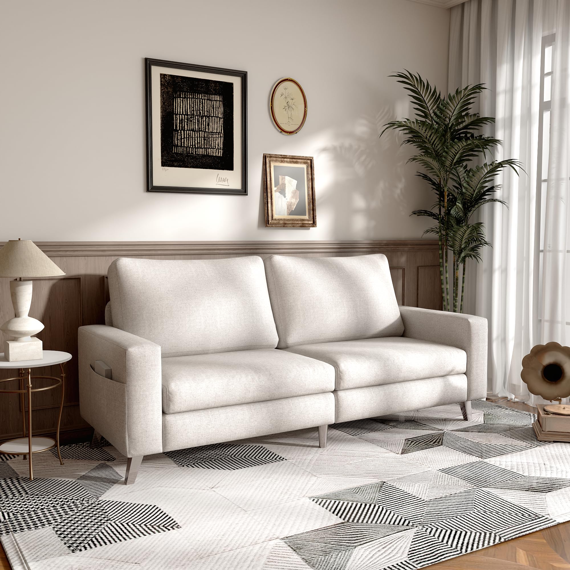 Detailed dimension diagram of the Esright Cream Sofa Couch