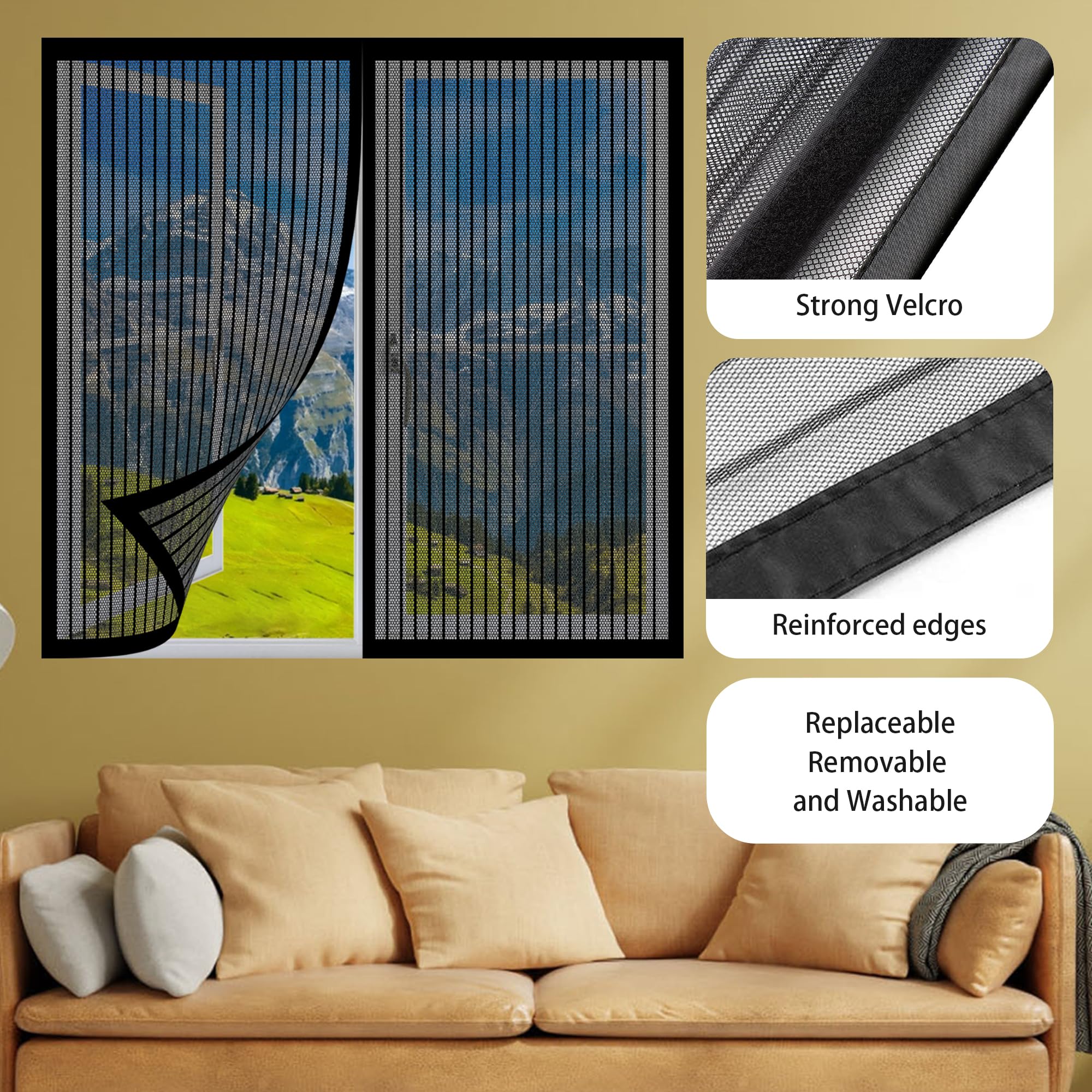 Insektenschutz für Fenster Nach Mass 198 x 158 cm Insektenschutz Fliegenvorhang Magnet Ohne Bohren Auto Schließen Magnetische Adsorption für Terrasse Schlafzimmer Usw., Weiß