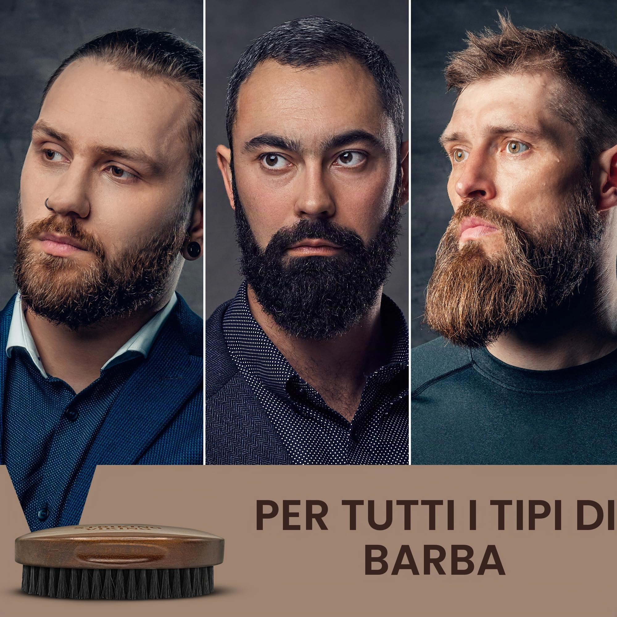 Striking Vikings Spazzola da barba in setola di cinghiale per uomo - Spazzola da barba dal design ergonomico da 4,2" in legno di spiaggia di origine naturale