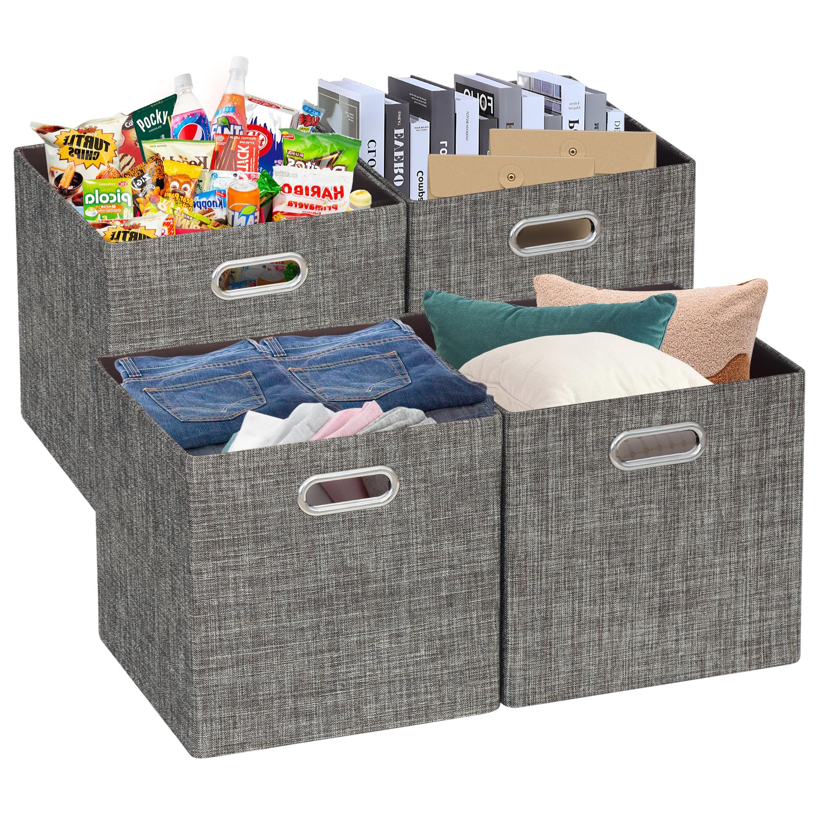 Posprica Storage Basket Bins,13×13 Foldable Storage Boxes Containers for Closet Organizer Shelf Cabinet Bookcase,Thick Fabric Drawer with Shimmer,4pcs,Brown — image 1