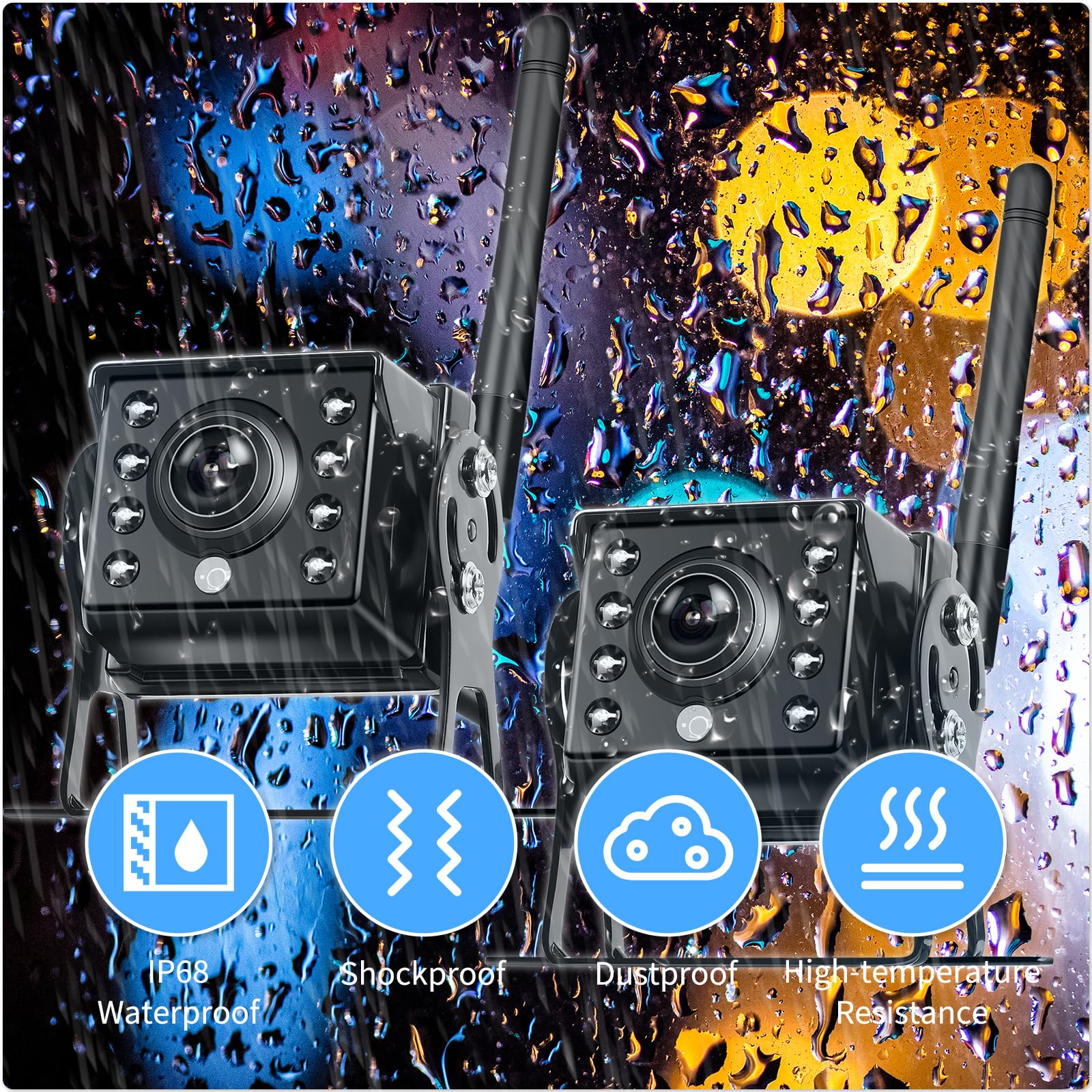 Telecamera per Retromarcia Wireless Digitale, Monitor LCD da 7 Pollici, 2 XTelecamera Posteriore Auto Impermeabile IP69, Visione Notturna Colorata, per camion/rimorchio/autobus/camper 12V-24V