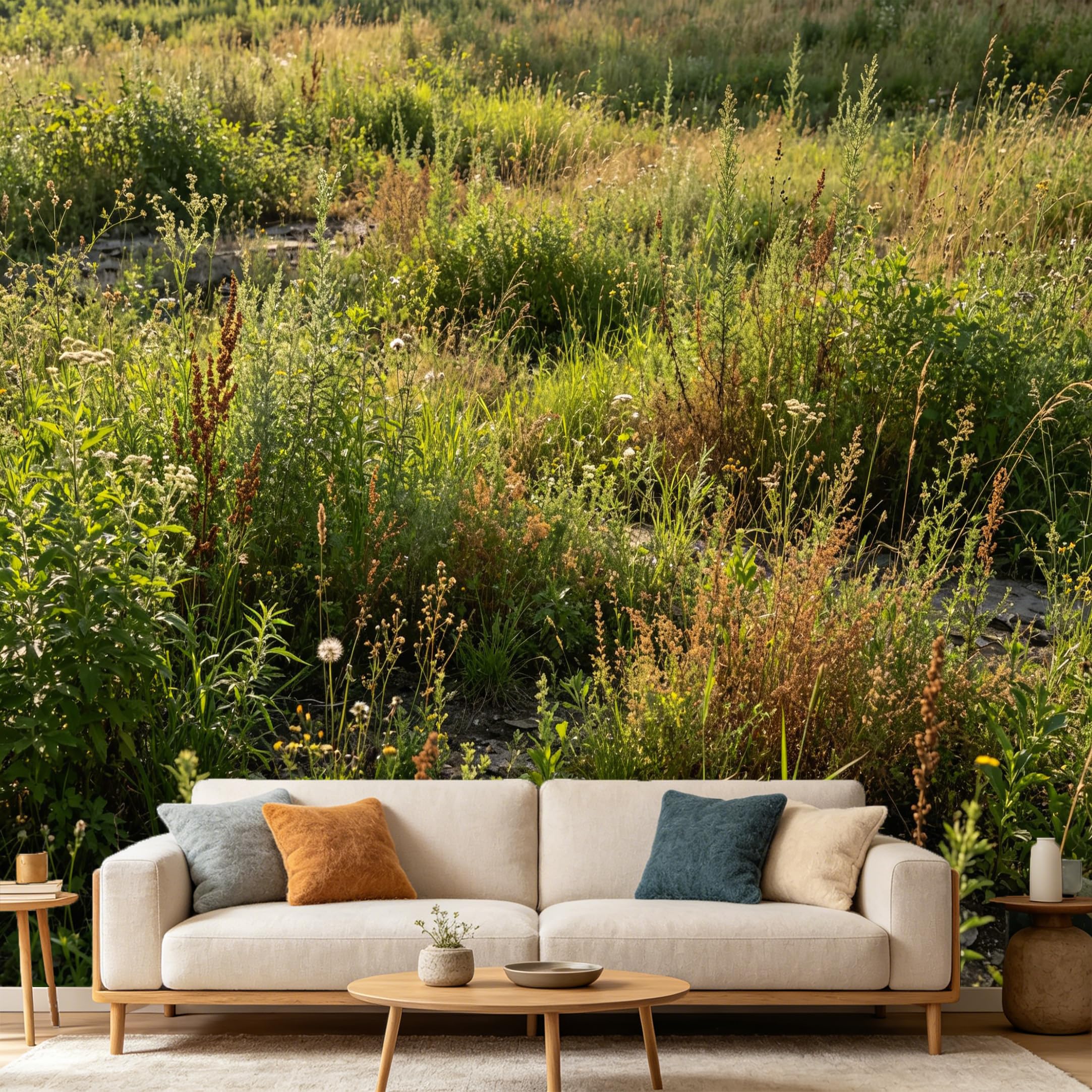 Custom Size Wall Mural Botanical Meadow Wildflowers Landscape Sunset Glow SelfAdhesive Art Prints wall Fabric（No PVC） Removable Wallpaper Home Bedroom Decor