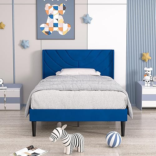 Miniatura 36 de VECELO Base de cama tamaño matrimonial tapizada con cabecera de tela, soporte de listones de madera, no necesita somier, base de colchón, color