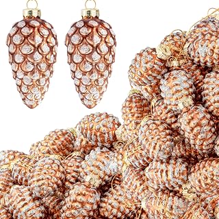 Sliner 36 Pcs Pine Cone Glass Ornaments, Sparkling Pinecone Xmas Decor |...