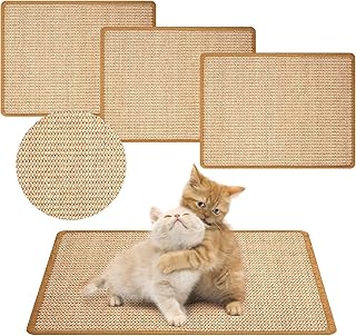Anzices Cat Scratching Mat, 4 Pack Natural Sisal Wall Scratchers Game Rugs Horizontal Kitten Claws Grinding Pads Indoor Pet Carpet for Protecting Your Furniture - 15.8 x 11.8 Inch