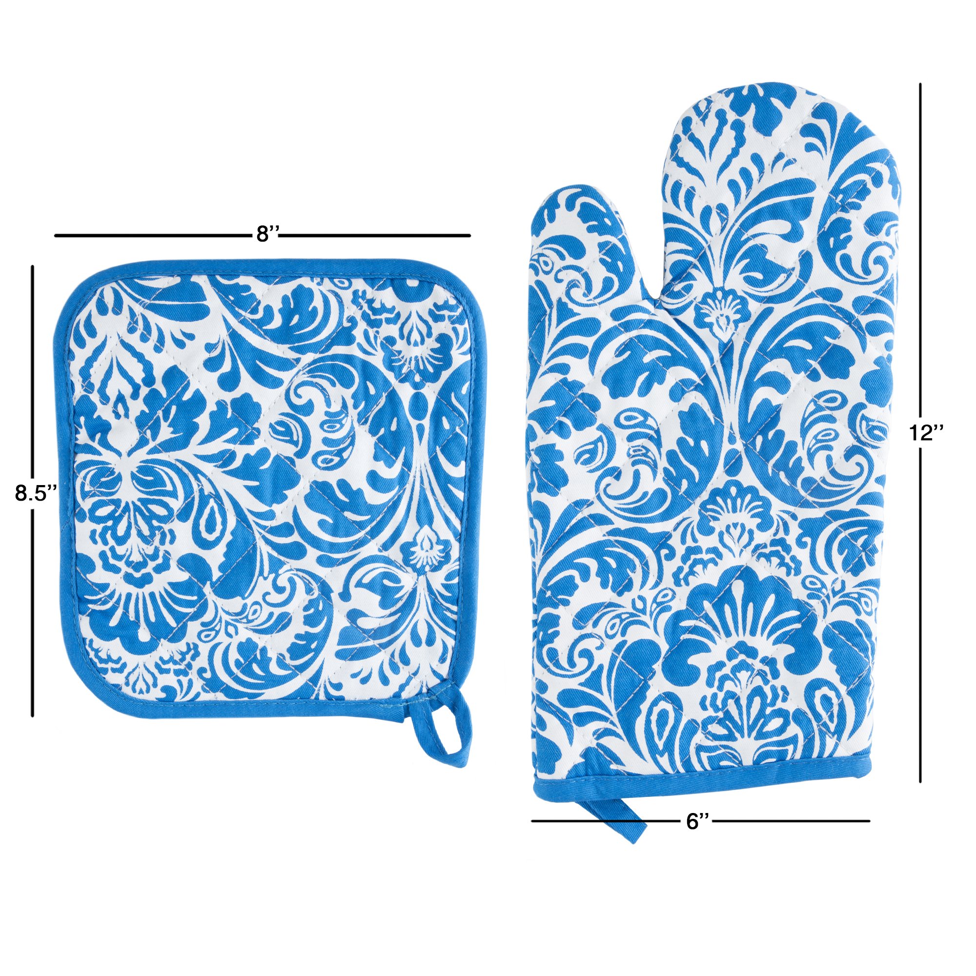 Lavish Home - Juego de manoplas para horno y soporte para ollas, acolchado y resistente al calor (azul)