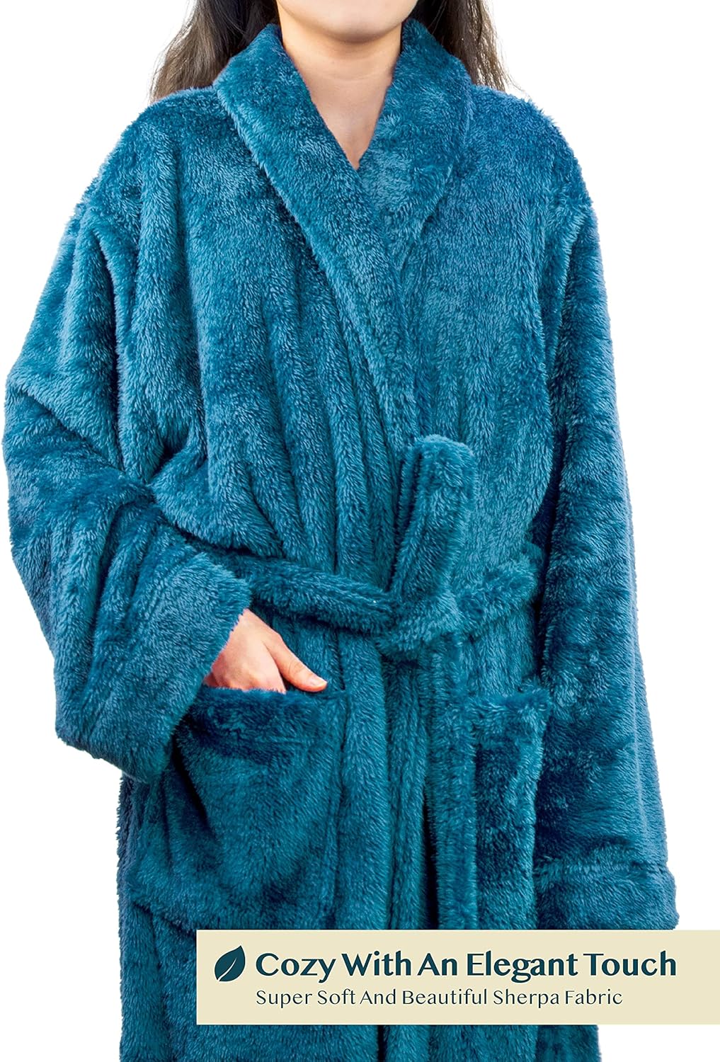 PAVILIA Premium Womens Plush Soft Robe Fluffy, Warm, Fleece Sherpa Shaggy Bathrobe - Image 3