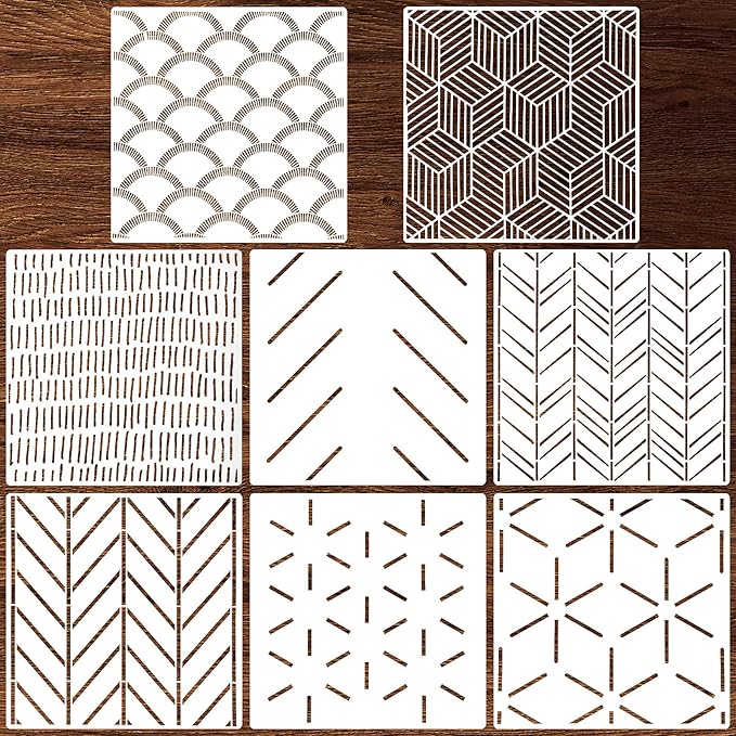 8 Pieces 12 x 12 Inch Herringbone Geometric Wall Stencil Modern Wall