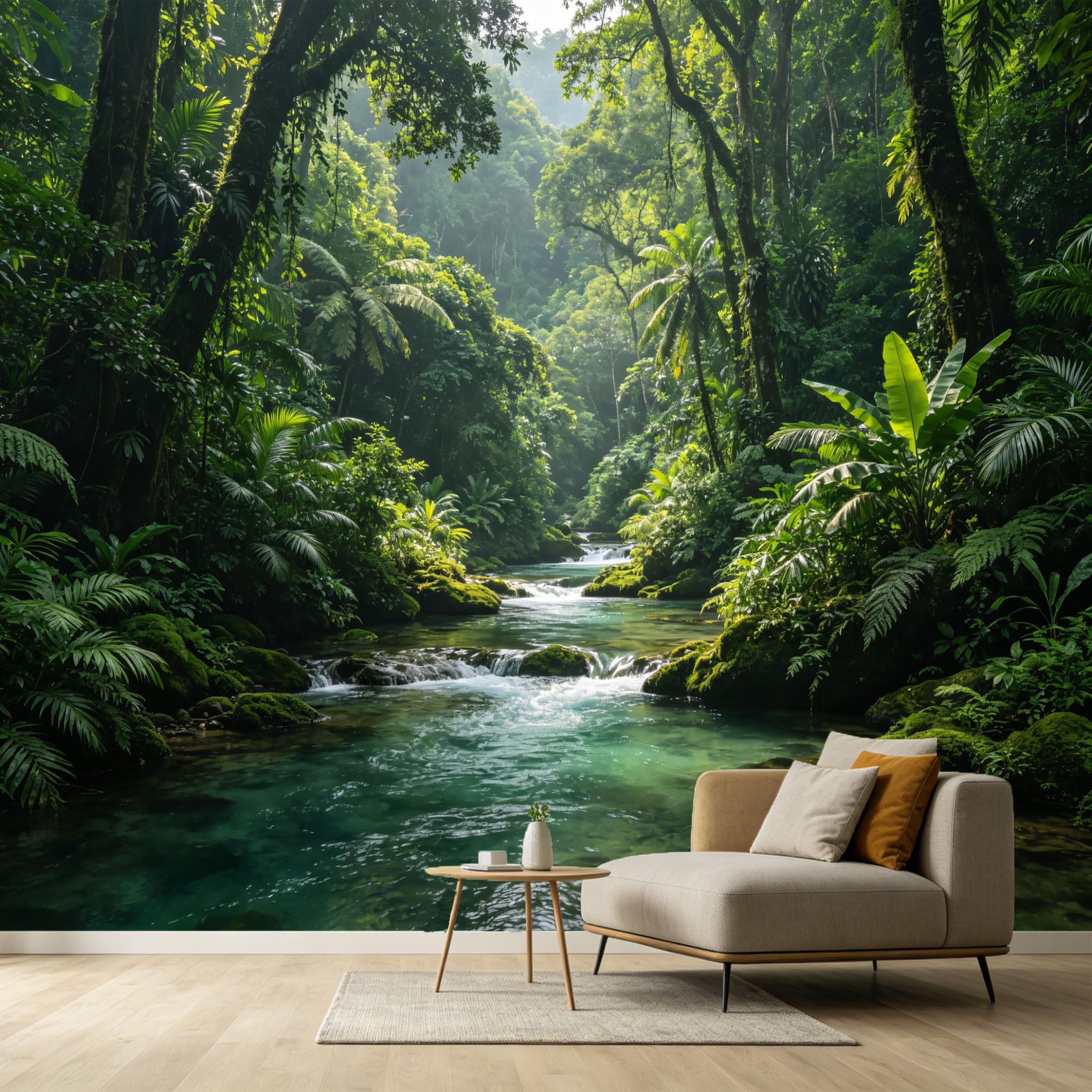 Custom Size Wall Murals Tropical Jungle Rainforest River Botanical Nature Scenery SelfAdhesive Wall Fabric Removable Large Wallpaper for Photo Living Room