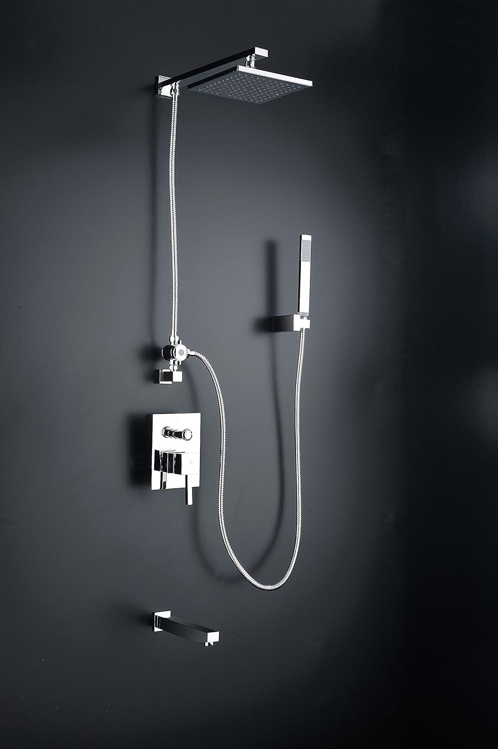 ANZZI Byne Luxury Wall Mounted Shower System with a Handheld Sprayer in Polished Chrome, Rain Shower Head, Single Handle Valve, Tub Faucet and Sprayer for Bathroom, SH-AZ013