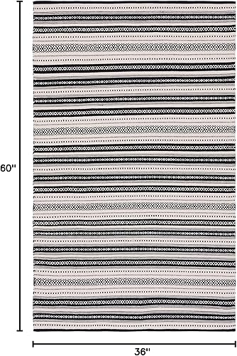 Miniatura 2 de SAFAVIEH Montauk Collection - Alfombra decorativa de 3 x 5 pies, color negro y marfil, tejido plano, diseño de algodón a rayas estilo bohemio, fácil